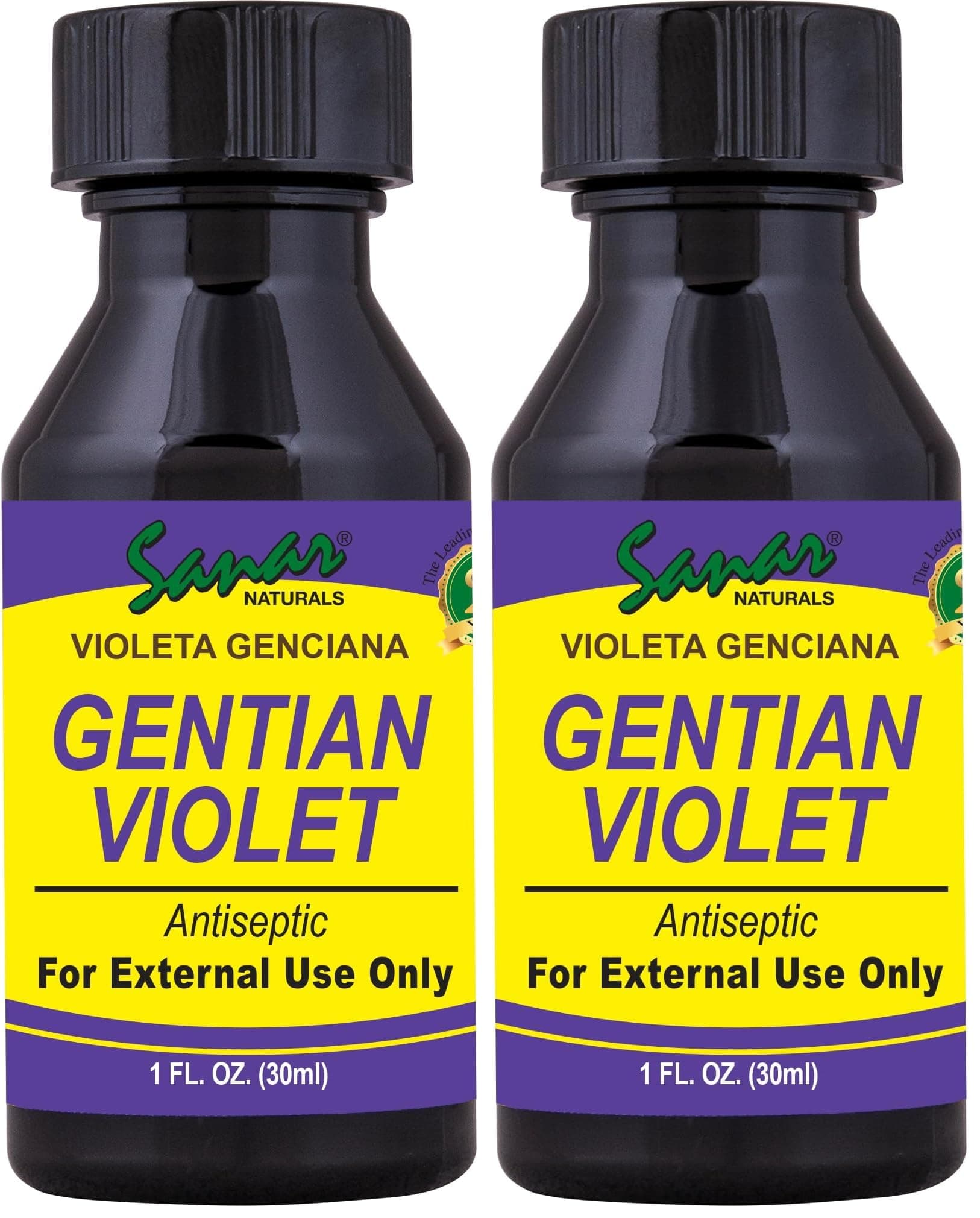 Sanar Naturals Gentian Violet, 1 fl oz - Violeta de Genciana - Tincture of Violet 1% First Aid Antiseptic (Pack of 2)