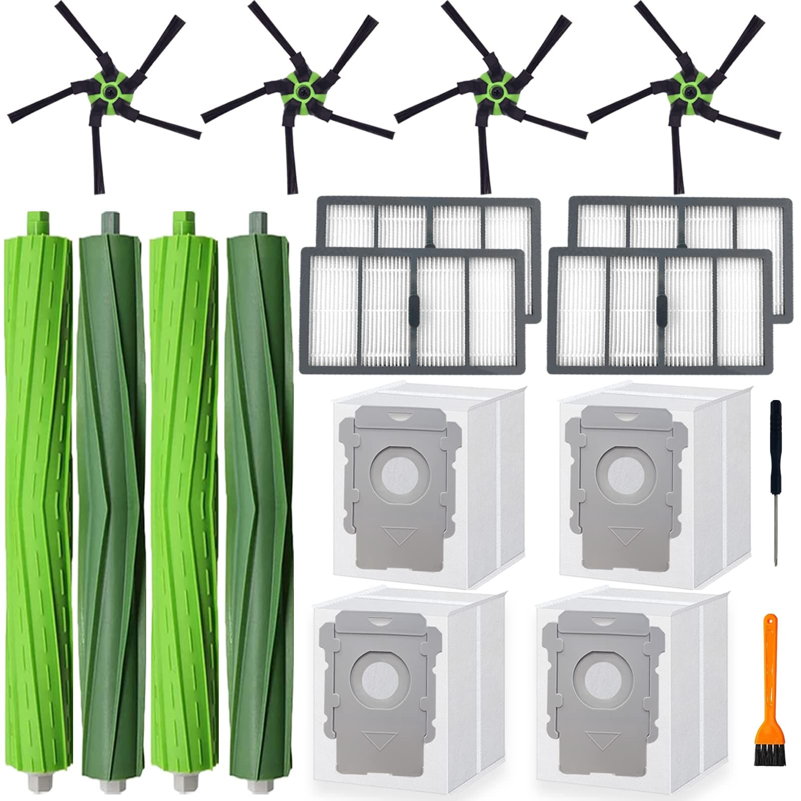S9 replacement parts for roo-mba s9(9150) s9+ s9 Plus(9550) Series Vacuum Cleaner,4 Filters, 4 Corner Brushes, 2 Set of Multi-Surface Rubber Brushes,4 Automatic Dirt Disposal Bags,2 tools