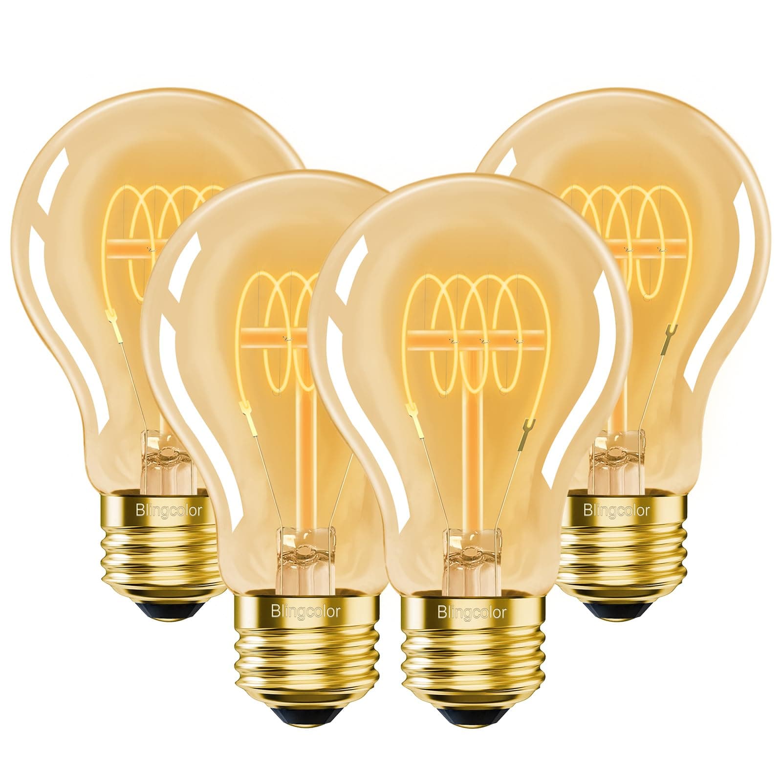 A19 Vintage LED Edison Light Bulbs 40 Watt, 4-Pack Dimmable A19 4W 2200K Amber Warm Light Bulbs, E26 Base, 4W Equal 40 Watt Incandescent Bulbs, Decorative Antique Spiral LED Bulb, 300LM
