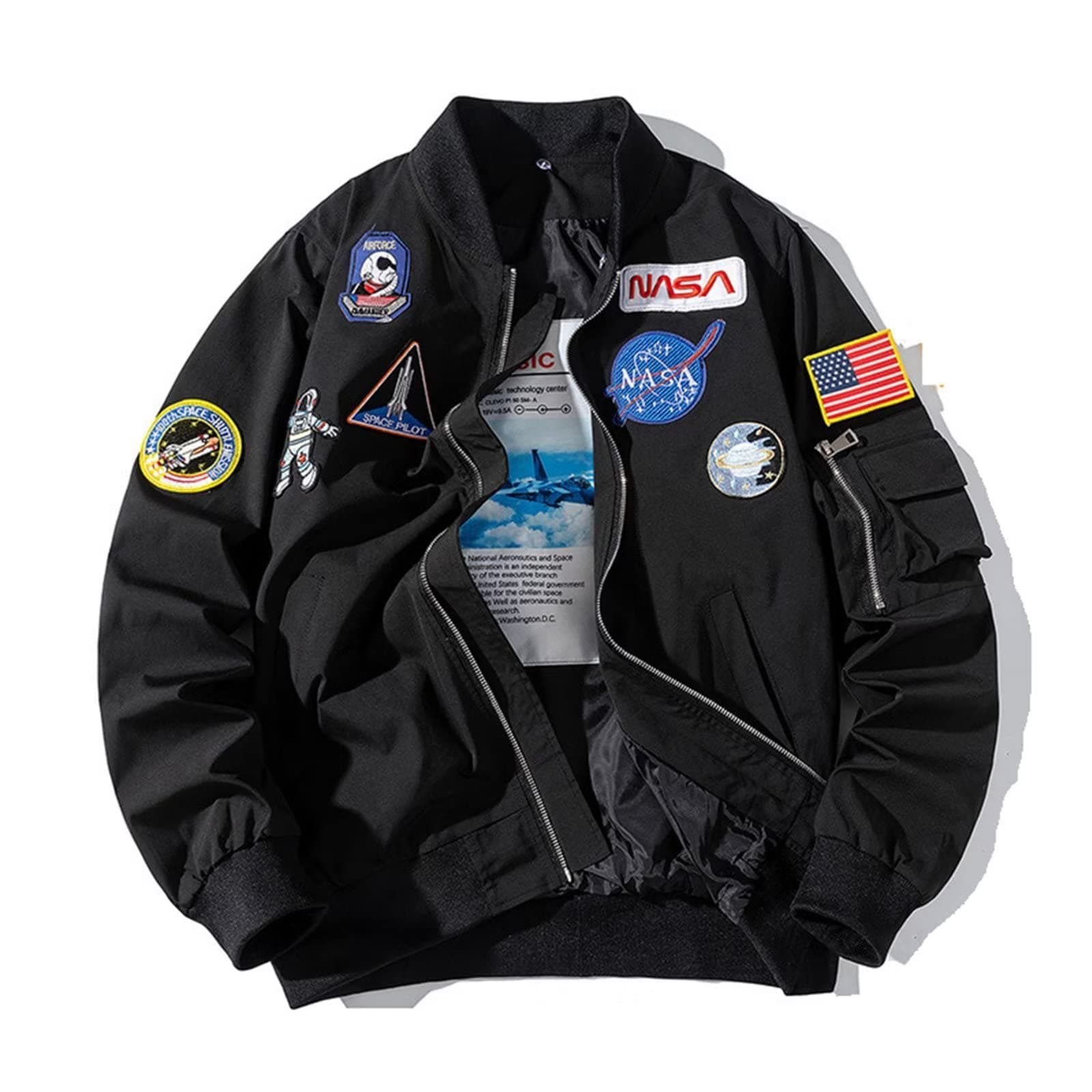 Casual jackets, Men Biker Bomber Jacket, NASA MA-1 Military Flight Jacket Light Air Force Moto Street Coat