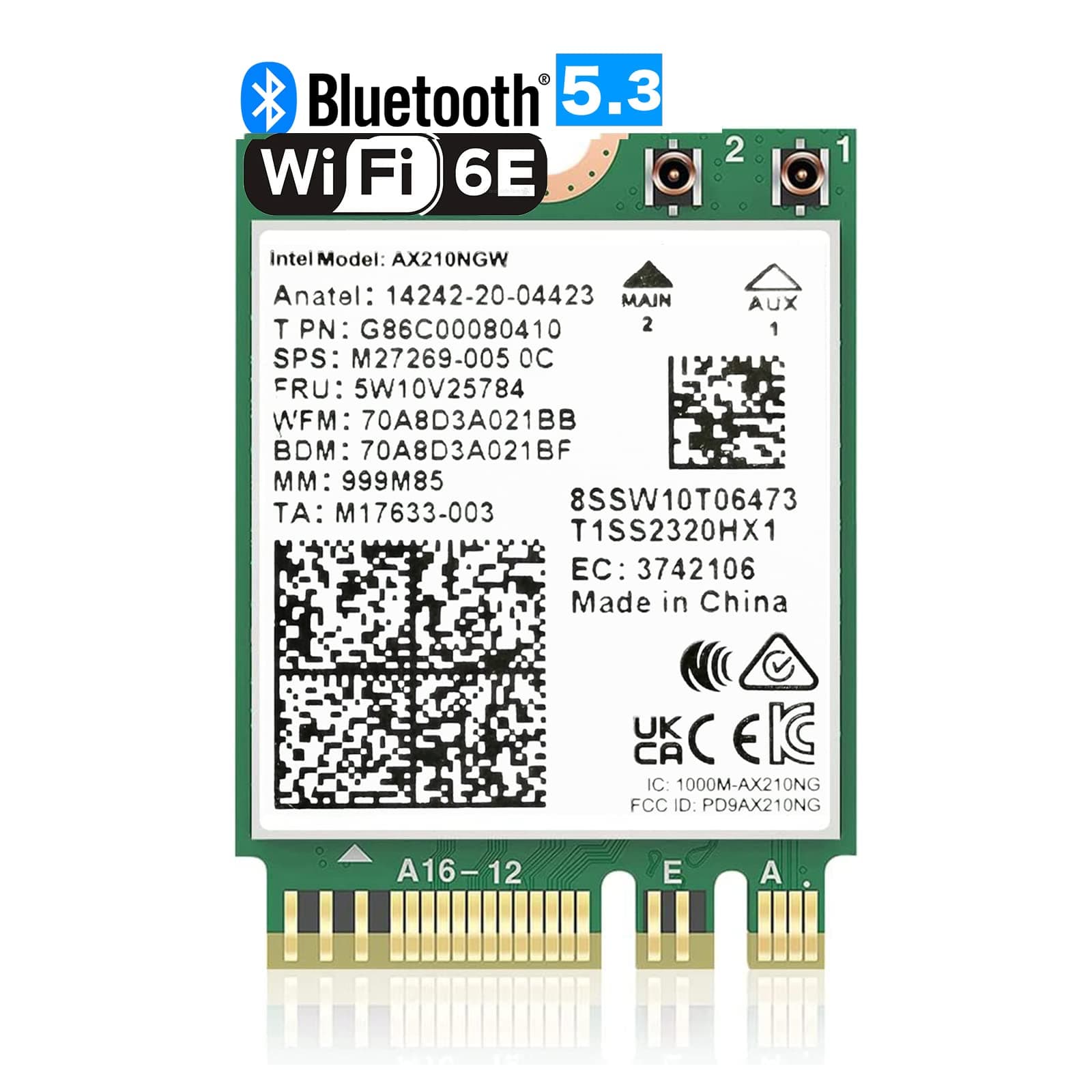 WiFi 6E AX210 NGW Wireless Card M.2 2230/NGFF WiFi 6E Laptop Module with Bluetooth 5.3, 5400Mbps Tri-Band AX210 WiFi Chip Adapter, MU-MIMO, Ultra-Low Latency, Supports Windows 11/10 (64bit)