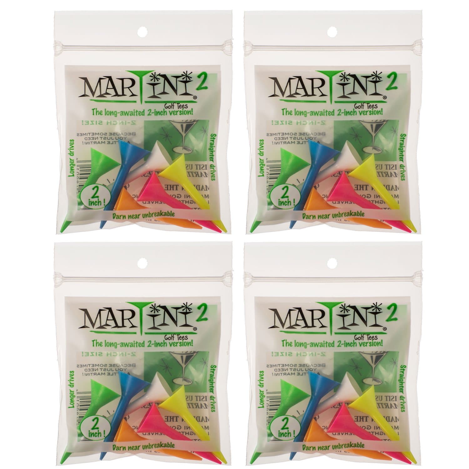 Martini Golf Tees2" 4 Packs of Mixed - 24 Tees Total - Virtually Unbreakable