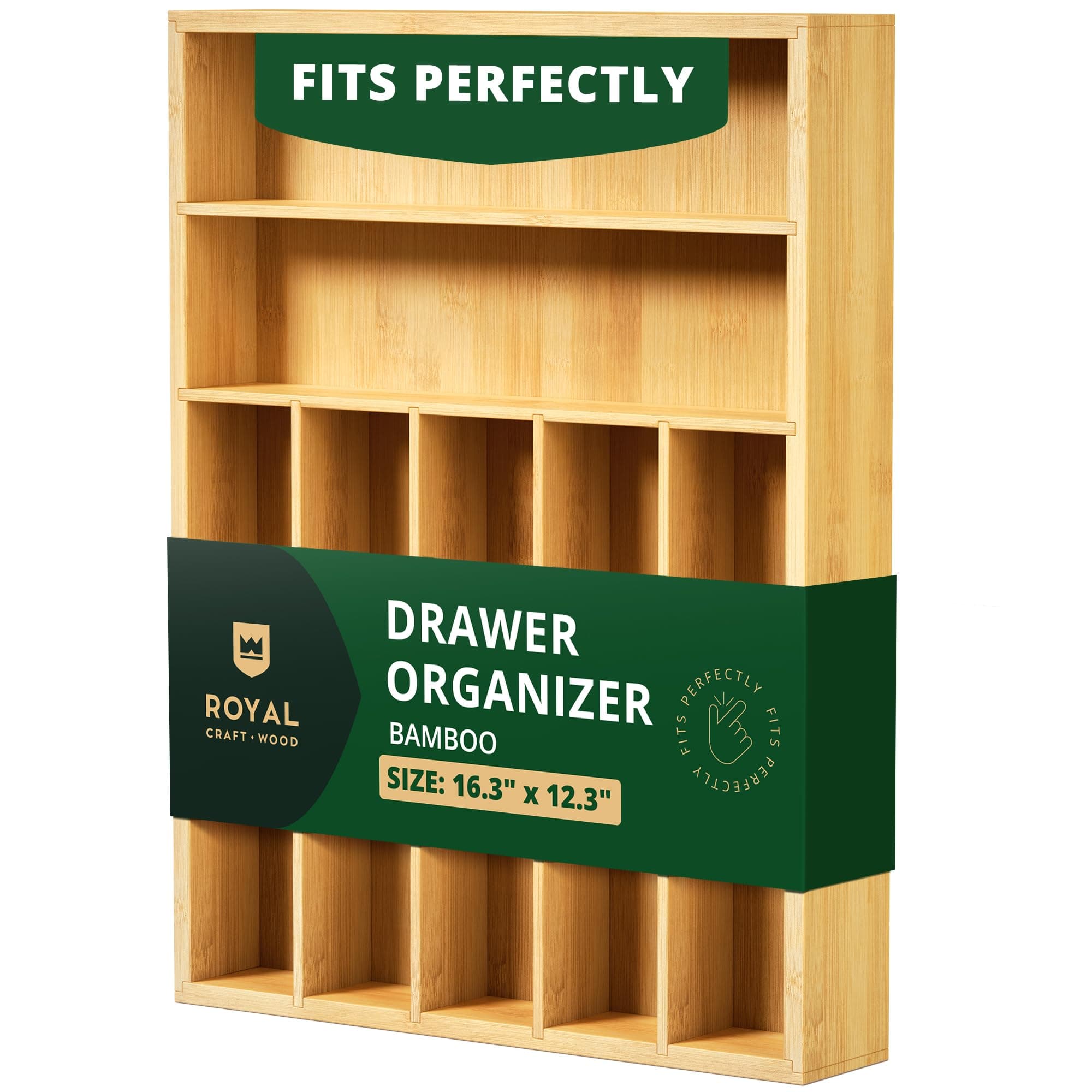 Luxury Bamboo Utensil Rack and Silverware Organizer, Kitchen Drawer Organizer - Utensil Holder and Cutlery Tray with Grooved Drawer Dividers for Flatware 7 Slot, Natural