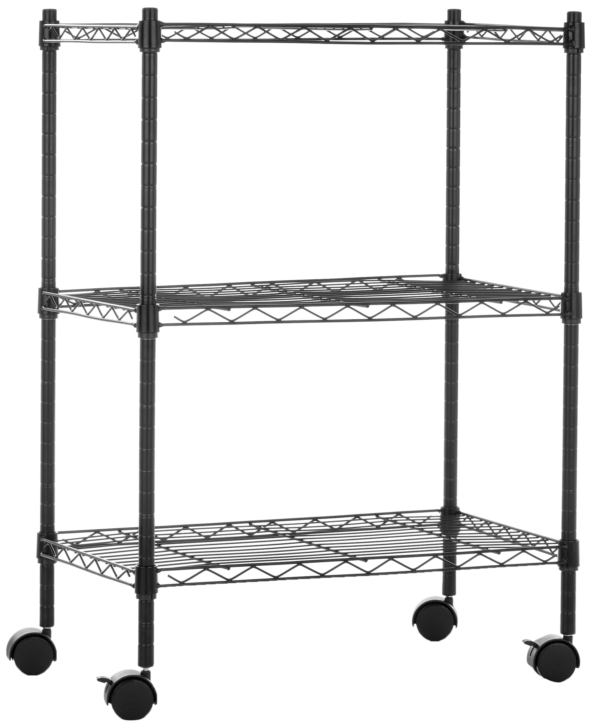 Amazon Basics 3 Tier Steel Rack, Shelf, Metal Rack, Kitchen Rack, With Wheels, Load Capacity: 149.9 lbs (68 kg), Width 23.2 x Depth 13.4 x Height 32.7 inches (58.9 x 34 x 83 cm), Black
