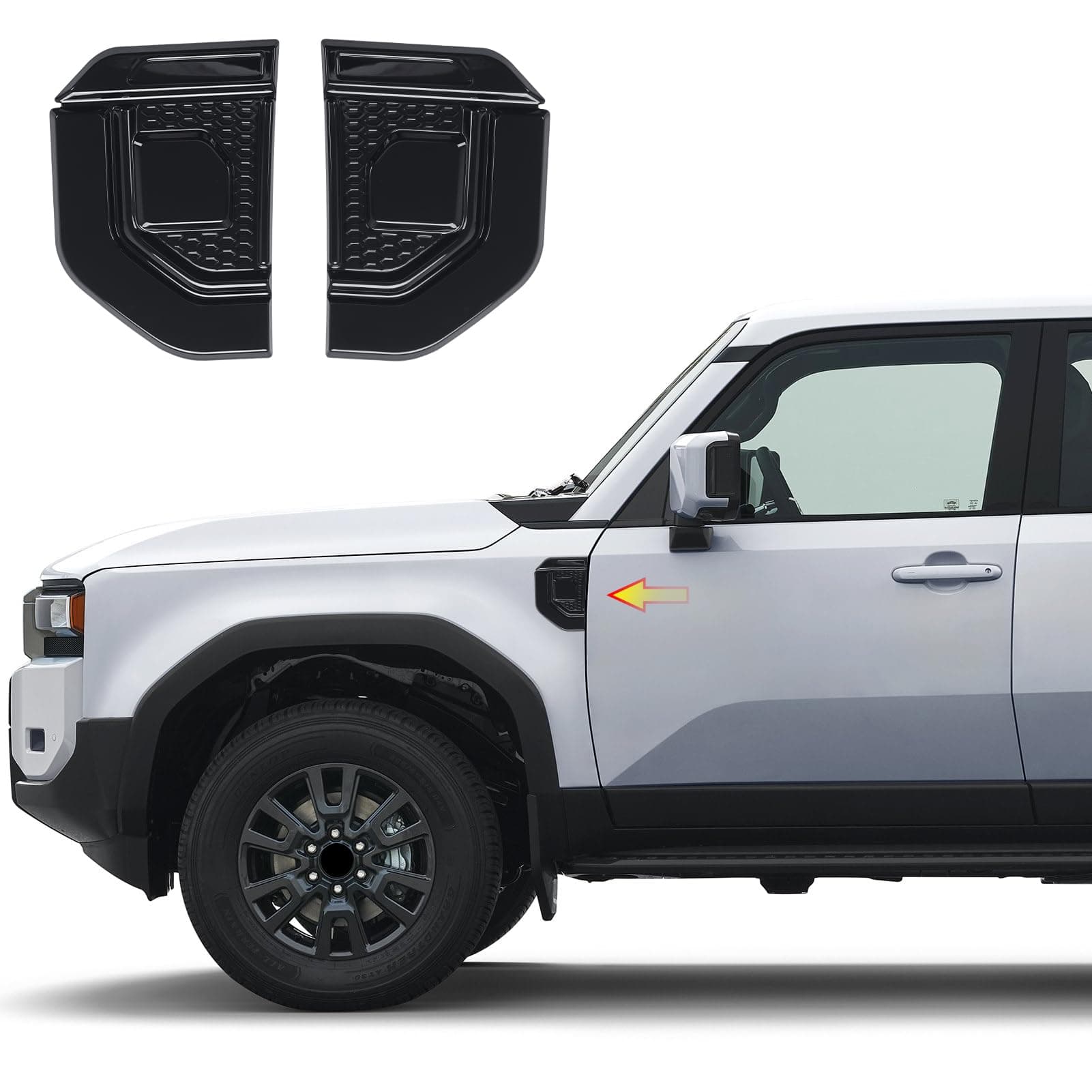 2 Pcs Side Wing Decorative Sticker for 2024 2025 Toyota Land Cruiser 250 1958 Prado Lc250 J250 Fender Cover Decoration Exterior Decoration Accessories (Bright Black)