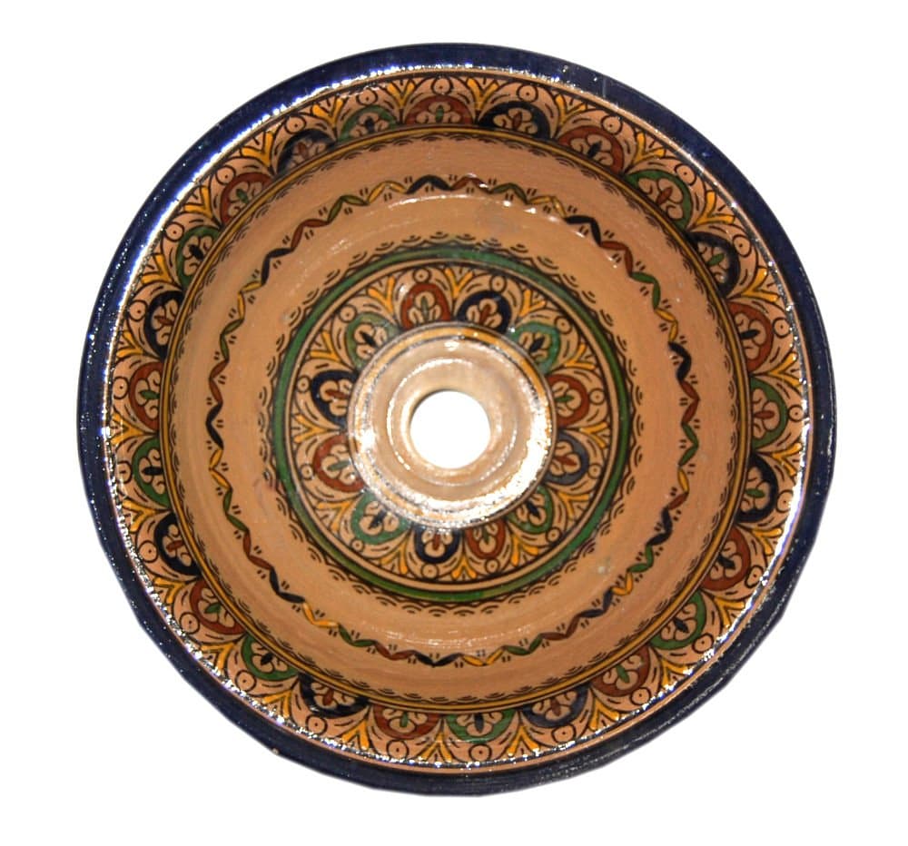 Exotic Moroccan Sinks: Accent Bathroom Clay Sink - Hand Painted in Morocco 13 inch W x 4.5 inch H