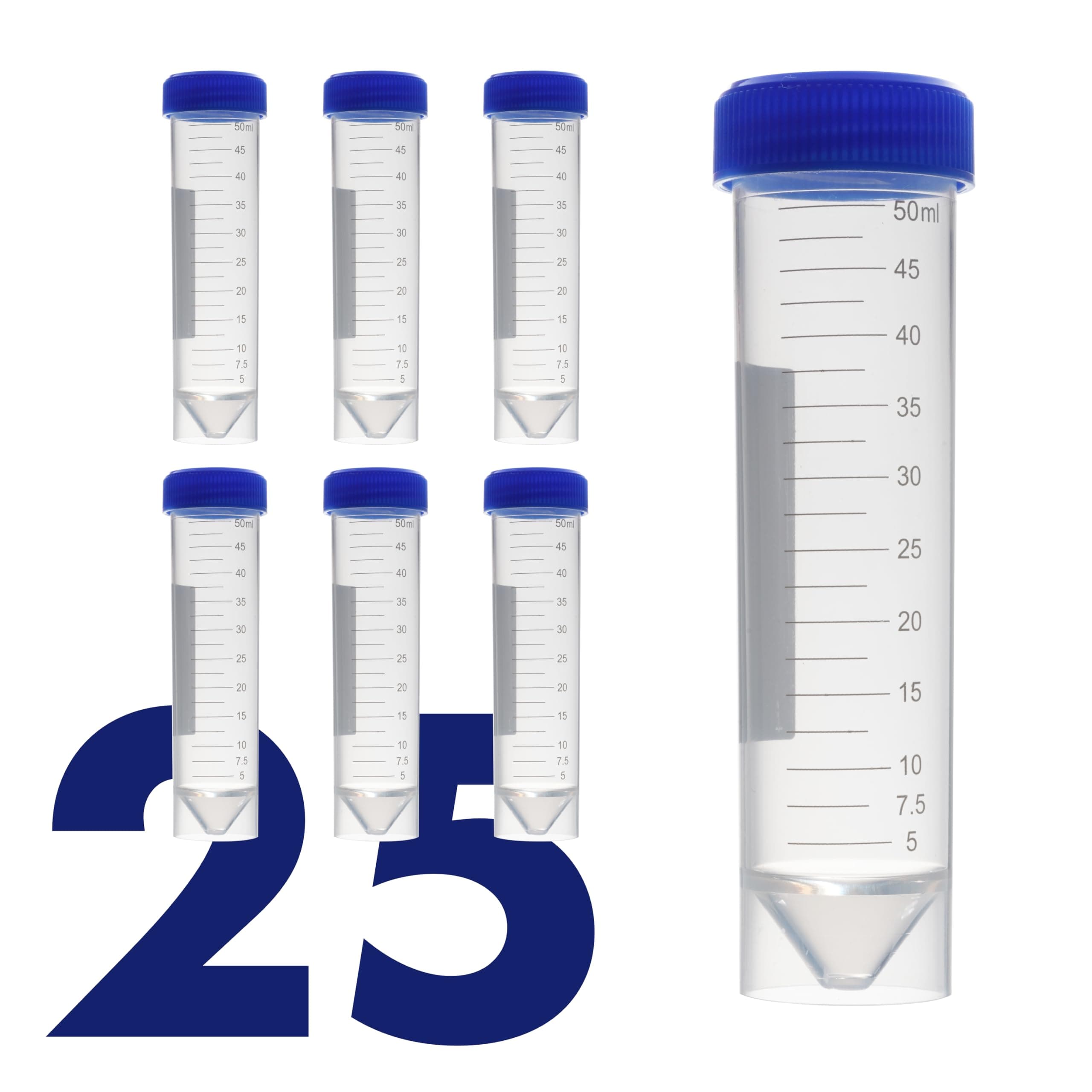 Self Standing Centrifuge Tubes 50mL, [25 Pack] Plastic Test Tube with Screw Caps, 50mL Sterile Test Tubes with Lids, 50 mL Skirted Tubes with Printed Graduation and Write-on Spot