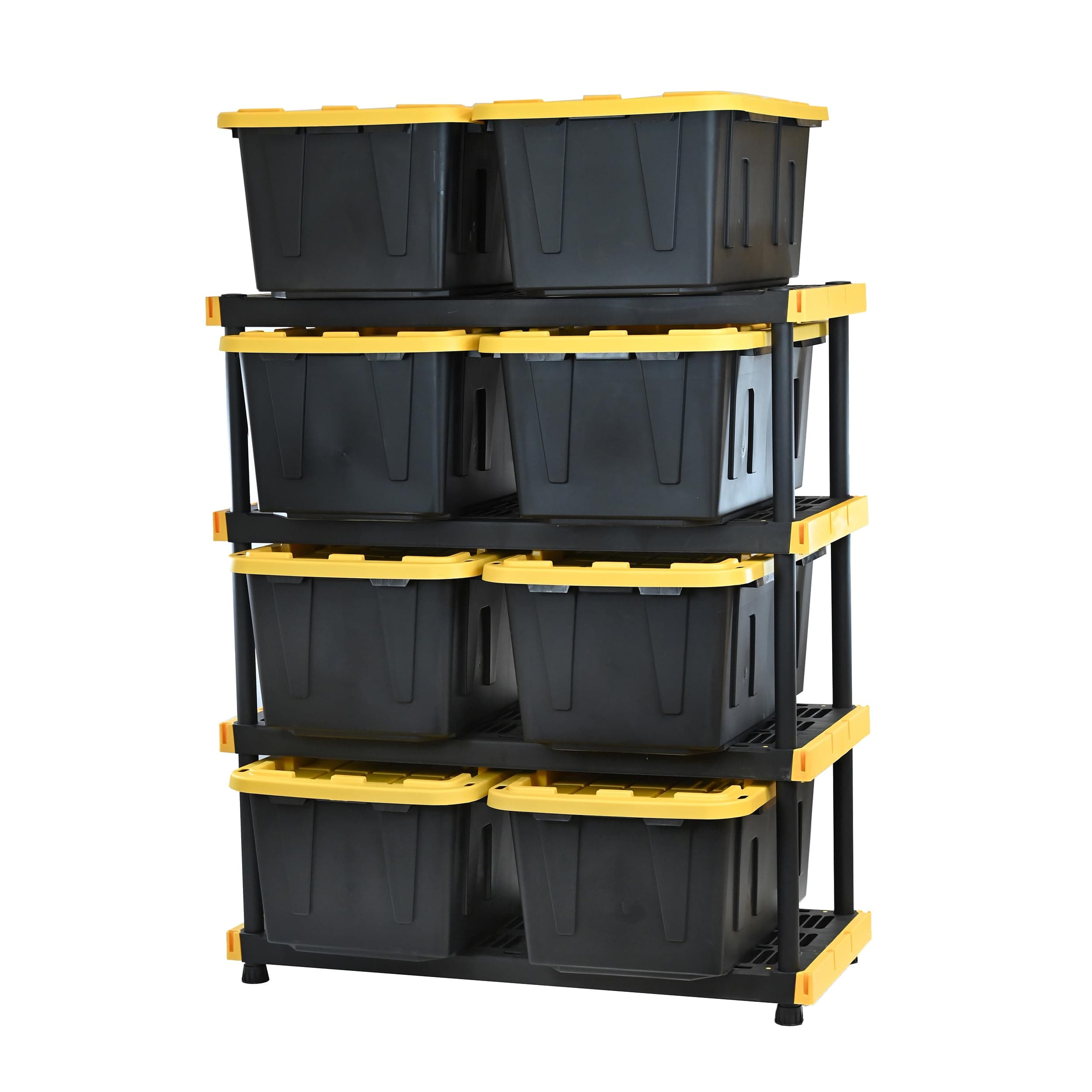 CX Black & Yellow®, Shelving Unit and Heavy Duty Storage Containers, Extremely Durable® (Shelf + 27 Gallon Container (8-Pack)