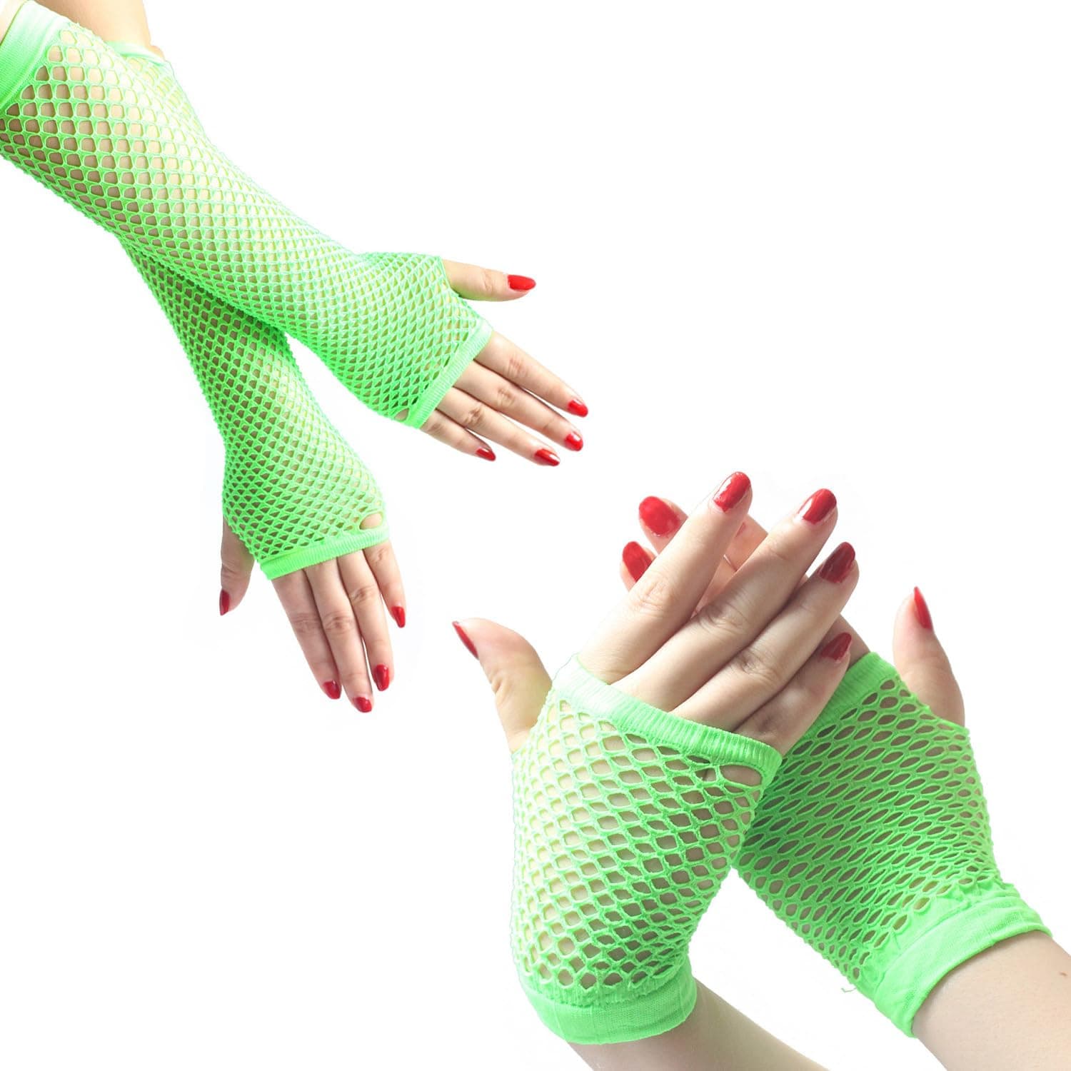 Ypser Women's Long Fishnet Mesh Gloves Nylon Lace Fingerless with Finger Loop