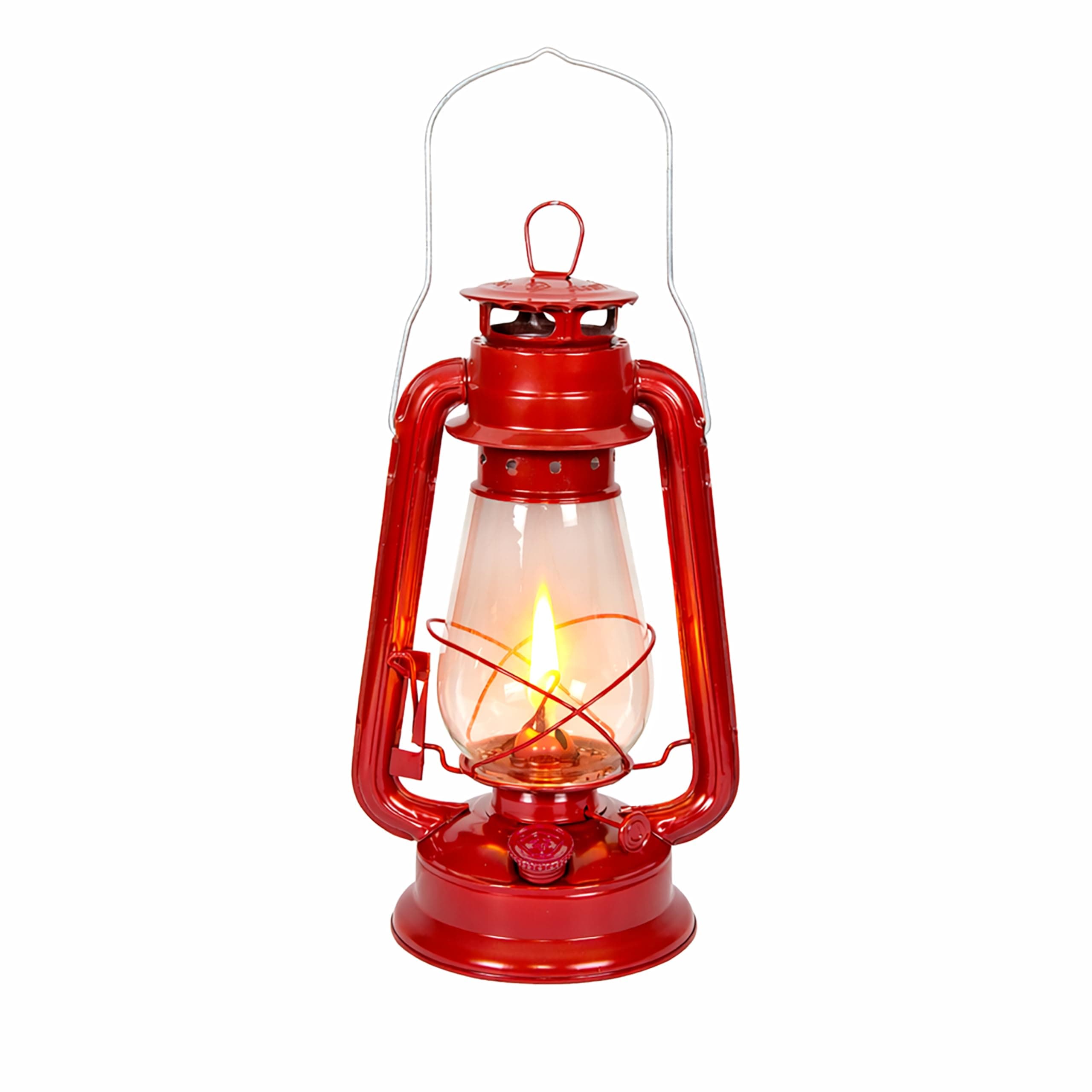 Stansport Hurricane Lantern – Classic Metal Kerosene Oil Lamp with Glass Globe and Adjustable Wick – Portable Emergency Lighting & Decorative Indoor/Outdoor Camping Lantern, Red