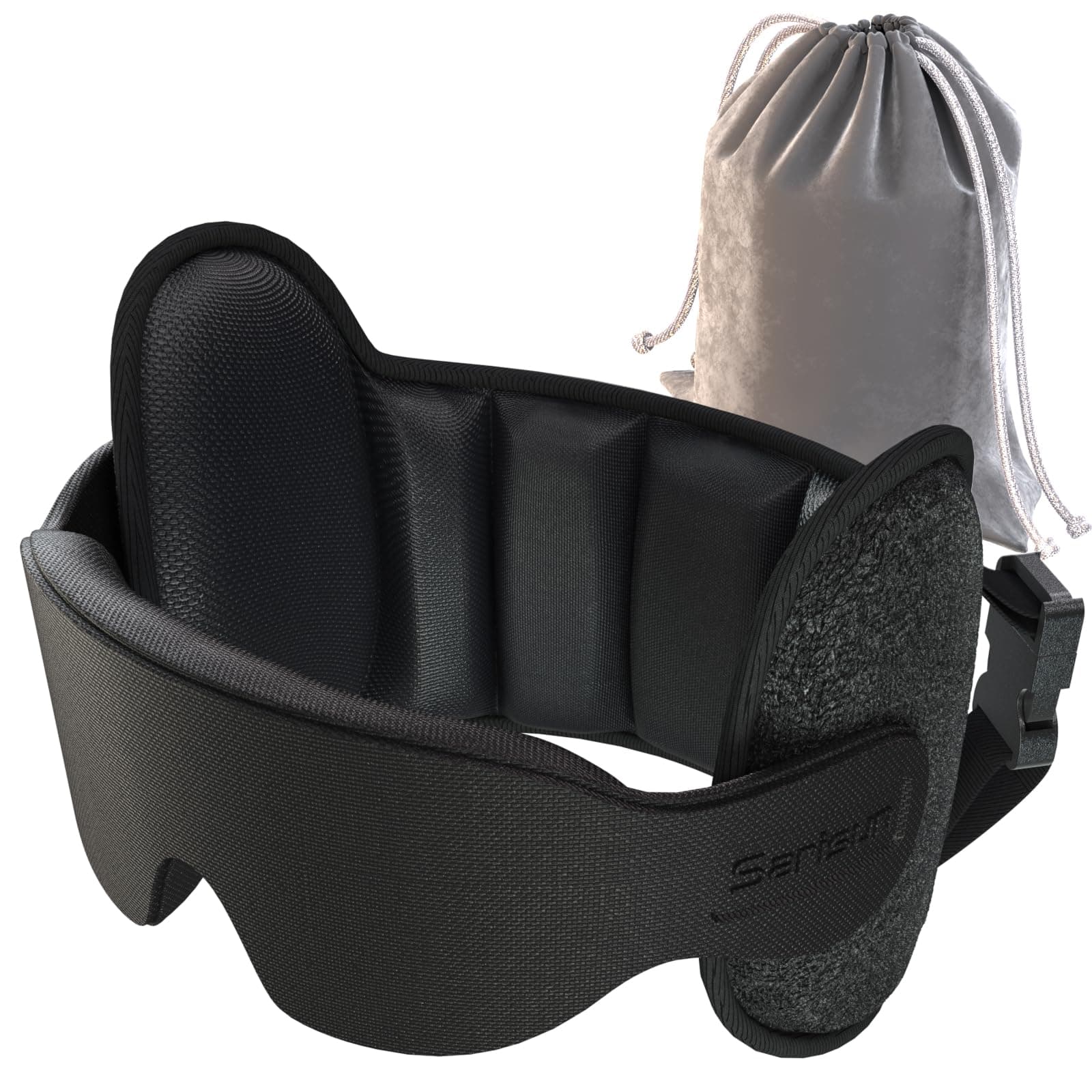 SARISUN Travel Pillow, Upgrade Airplane Pillow for Long Flight, 360° Support Head Strap With Blackout Eye Masks for Sleep, Airplane Travel Essentials, Stop Bobblehead, Black, For Seats with Headrest