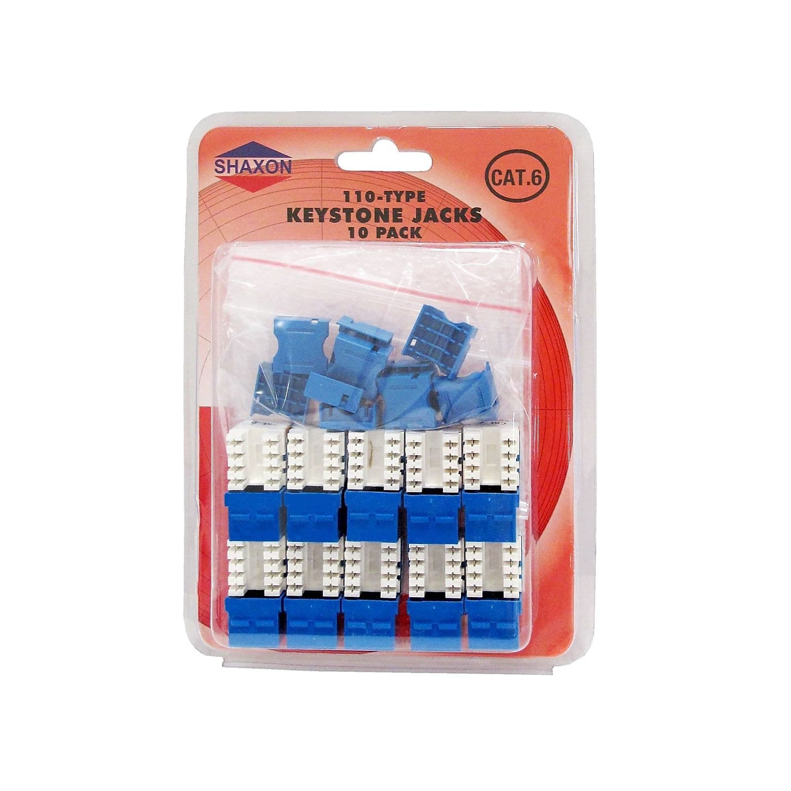 Shaxon BM703U810-10B, Category 6 Keystone Jack 10 Pack, RJ45 to 110 - Blue