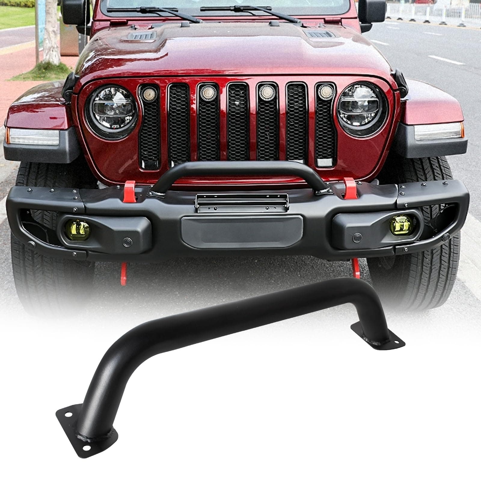 Front Steel Brush Guard Compatible with Jeep Gladiator JT 2019+, Jeep Wrangler JL JLU 2018+, Rubicon Bumper Steel Bar Grille Brush Guard Replace # 82215351