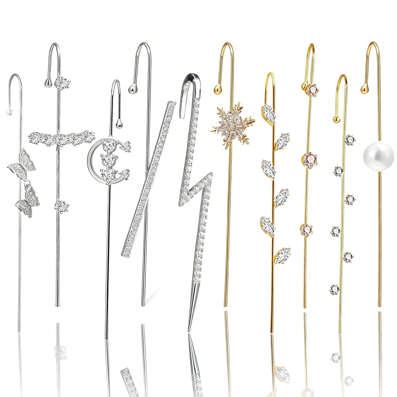 Hook Earrings for Women Helix Ear Clawer Pin Wrap Cuff Earrings Pierced Rhinestone Lightning Bolt Piercing Jewelry Gifts