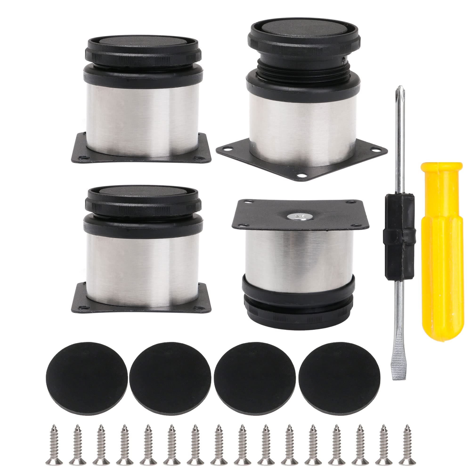 BQLZR Furniture Cabinet Metal Legs Adjustable Stainless Steel Kitchen Feet Round Black and Silver 50 x 50mm Pack of 4