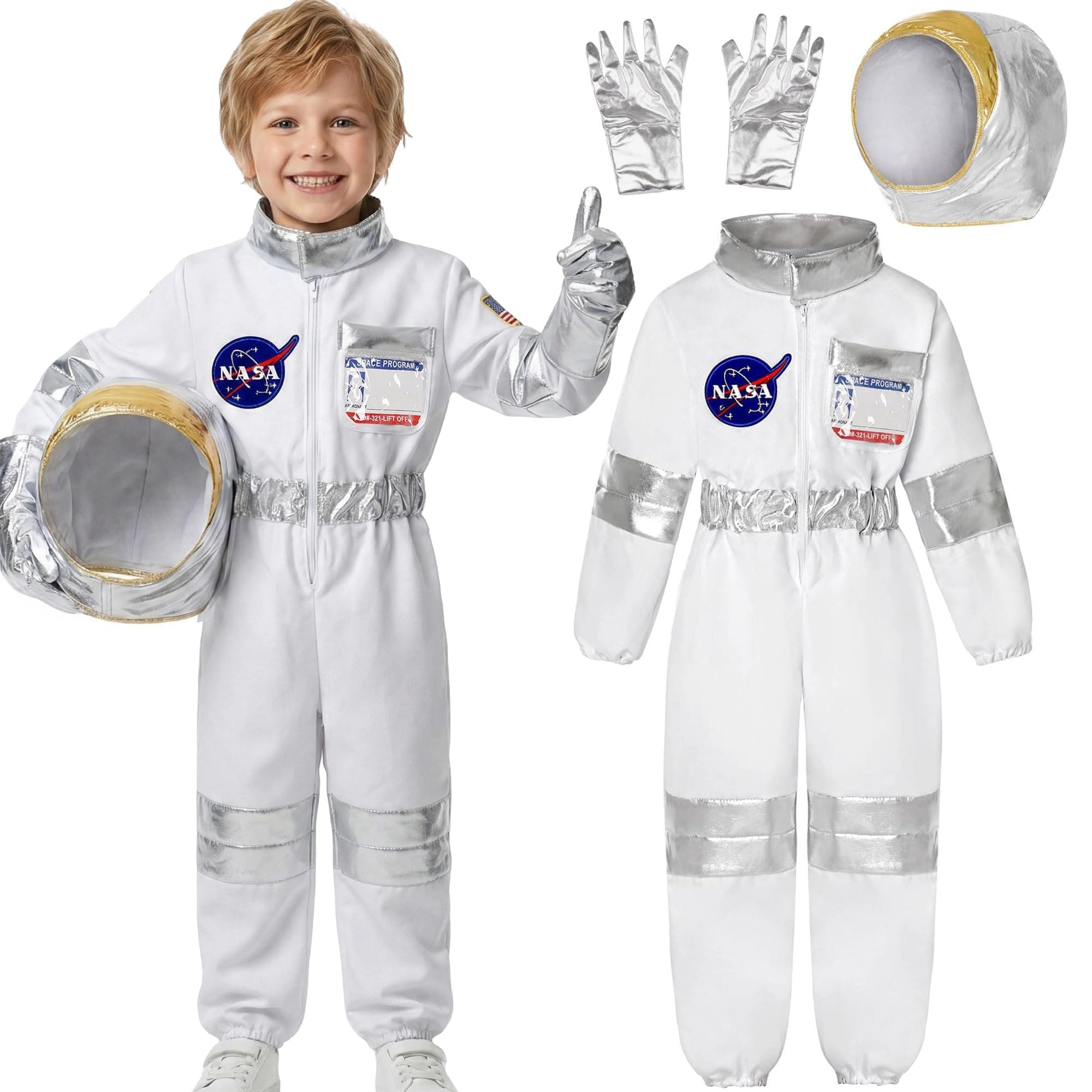 Koatobbor Kids Astronaut Costumes America Spacesuit for Boys Girls Space Jumpsuit Halloween Dress up