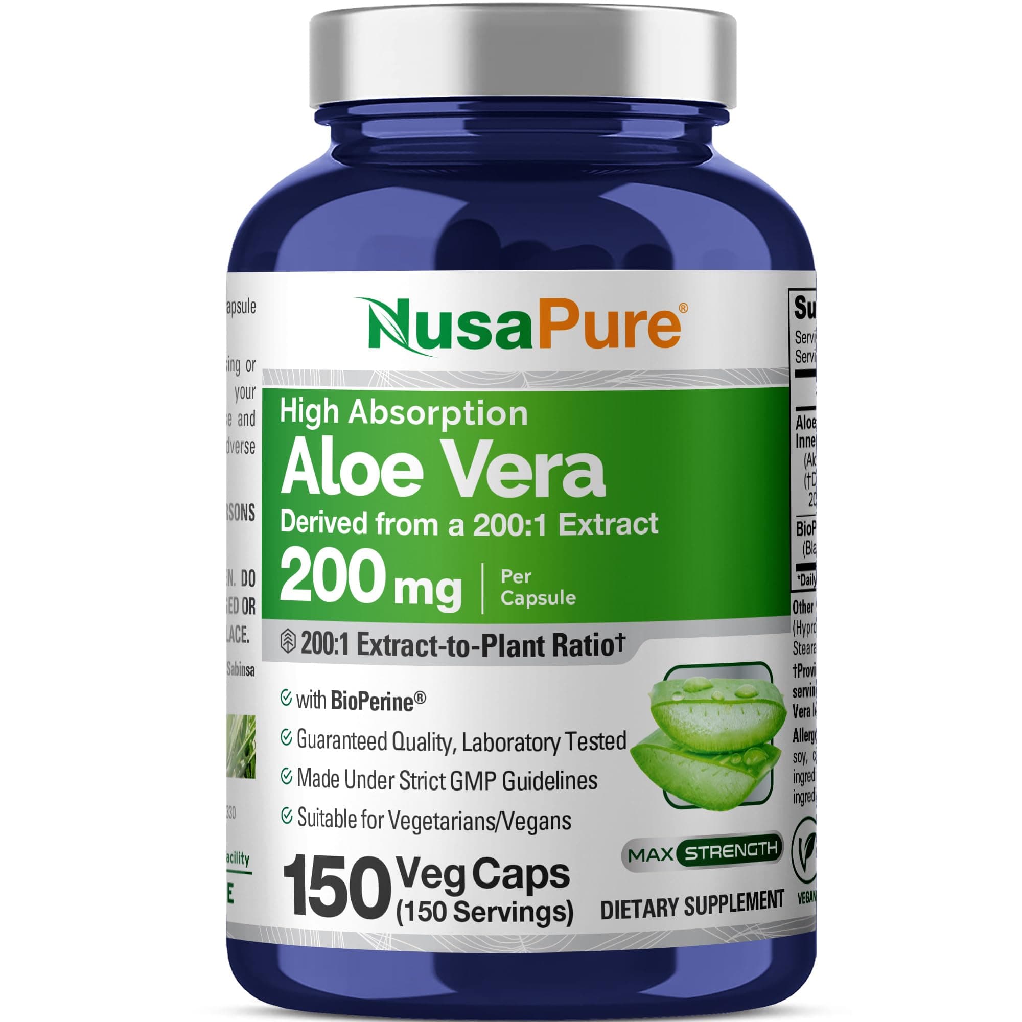 NusaPure Aloe Vera, 200 mg, 150 Veg Capsules (Non-GMO, Vegan)
