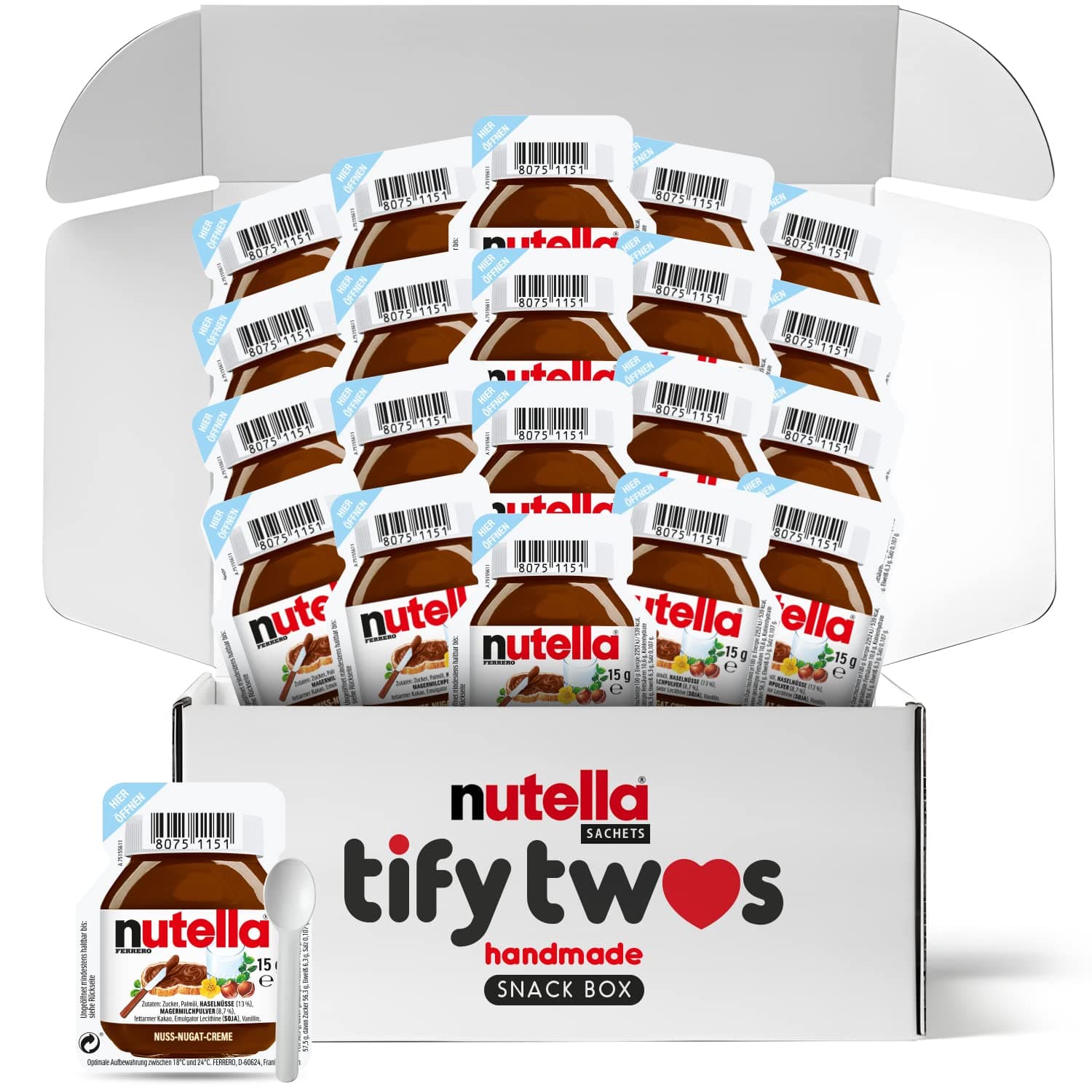 Mini Nutella Snack Box - 20 Pack, Hazelnut Spread Chocolate Perfect Pack to go, 80 Calories per Unit with Single Spoon - Perfect Snacks and Gift for Kids and Adults