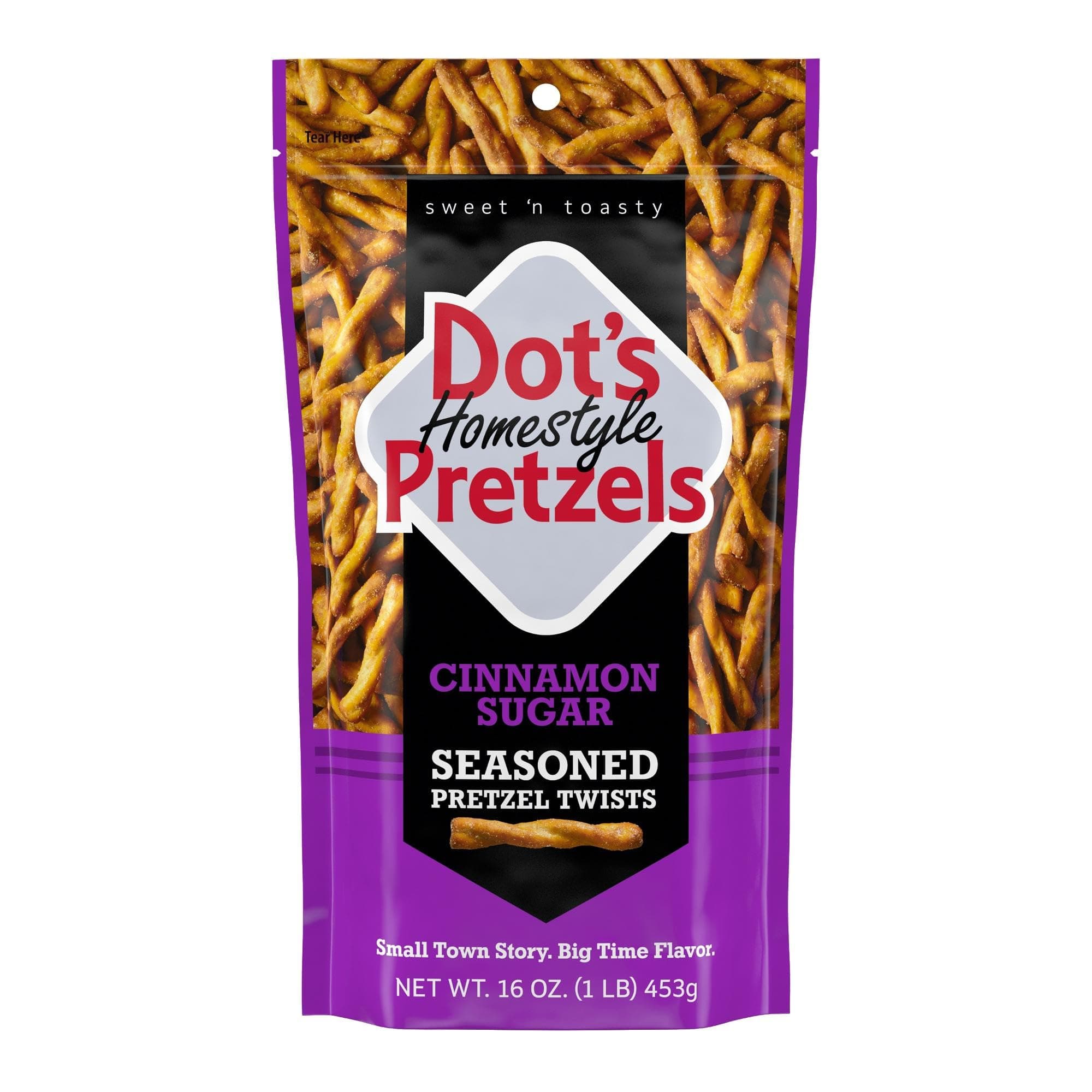Dot's Bretzels Cinnamon Sugar Spiced Pretzel Twists, Healthy Kids Snacks, 16 oz, Food Size