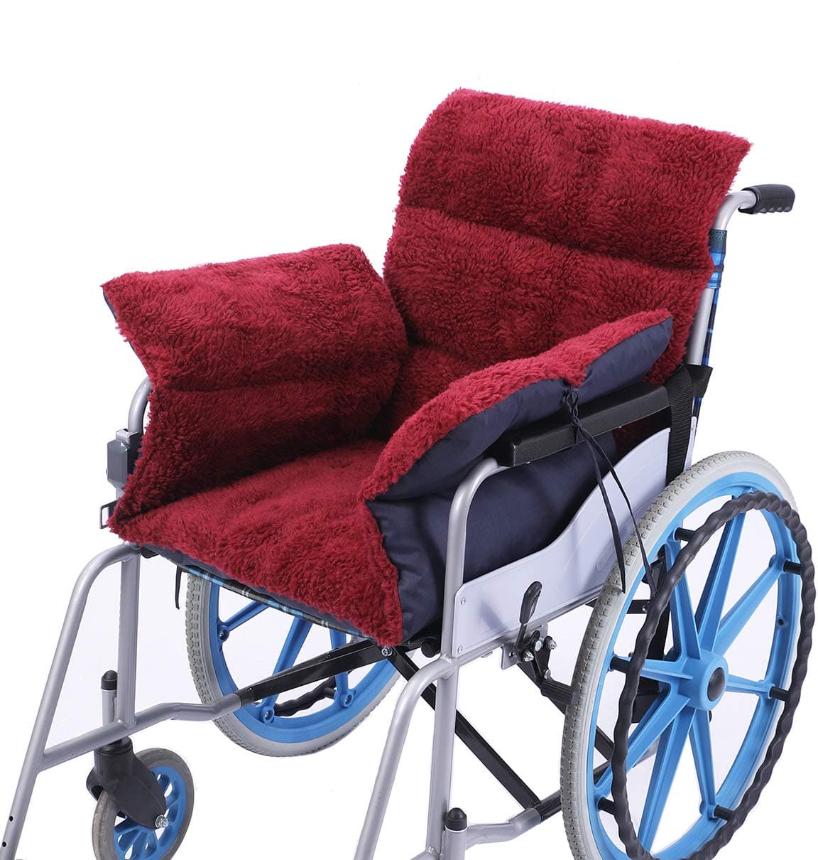 Wheelchair Cushion Soft Fleece Wheelchair Accessories Helps Prevent Pressure Armrest Covers and Supports Coccyx& Back,Non- Slip, Fits 18" Chair Warming(Deep red02)