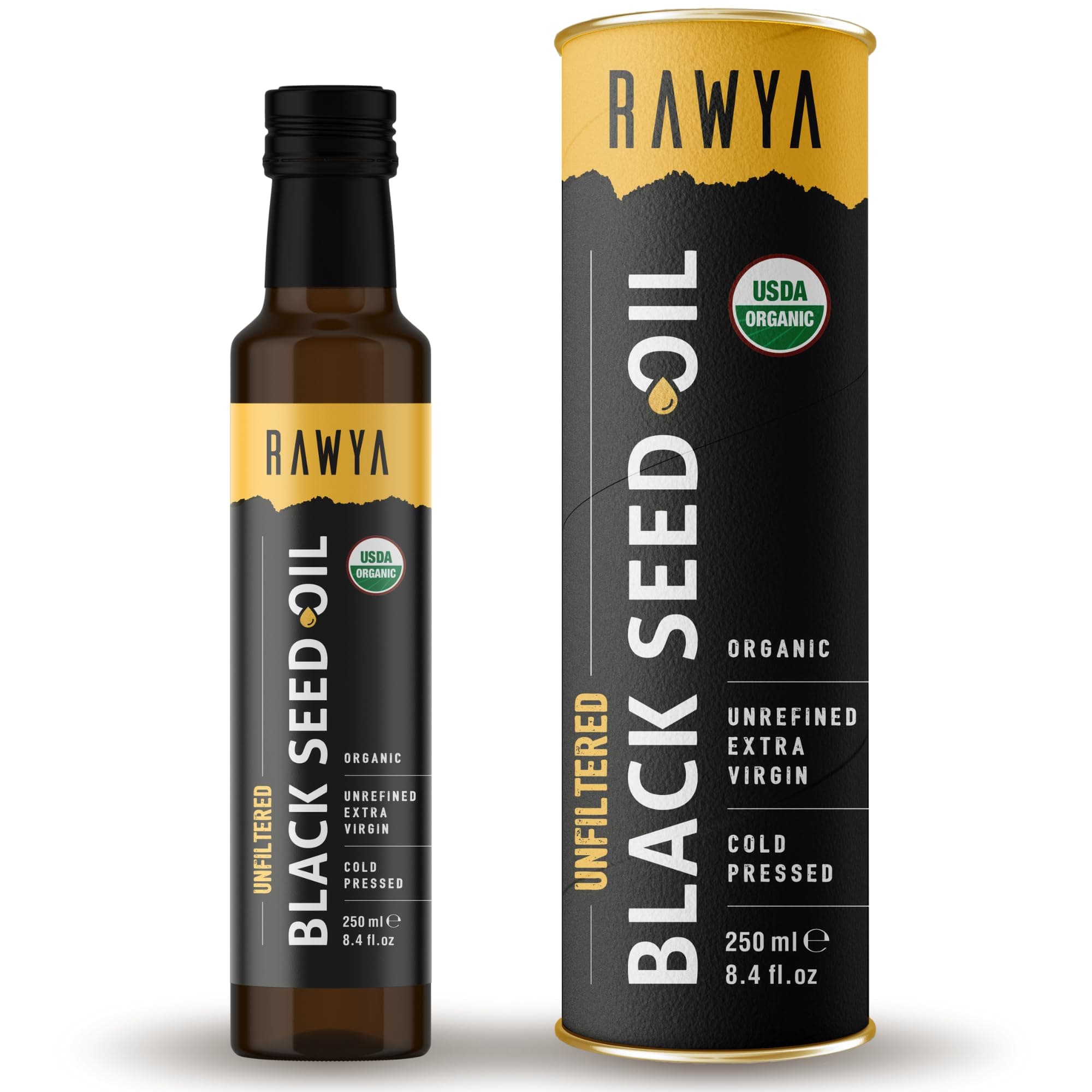 – RAWYA Organic Black Seed Oil – 250ml, Unfiltered, Pure and Natural Kalonji (Nigella sativa), Cold-Pressed Black Cumin Seed Oil for Hair, Scalp and Skin Care, Great for Massage and Daily Wellness