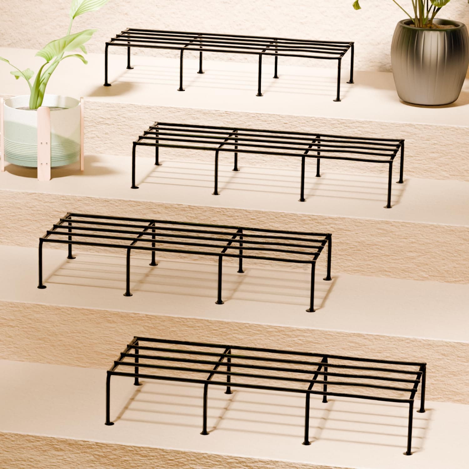 TrustBasket Indigo Anti Rust Metal Plant Stand for Balcony (Set of 4 Black) | Planter Stand for Living Room - 24 inches | Pot Stand for Outdoor & Indoor Plants