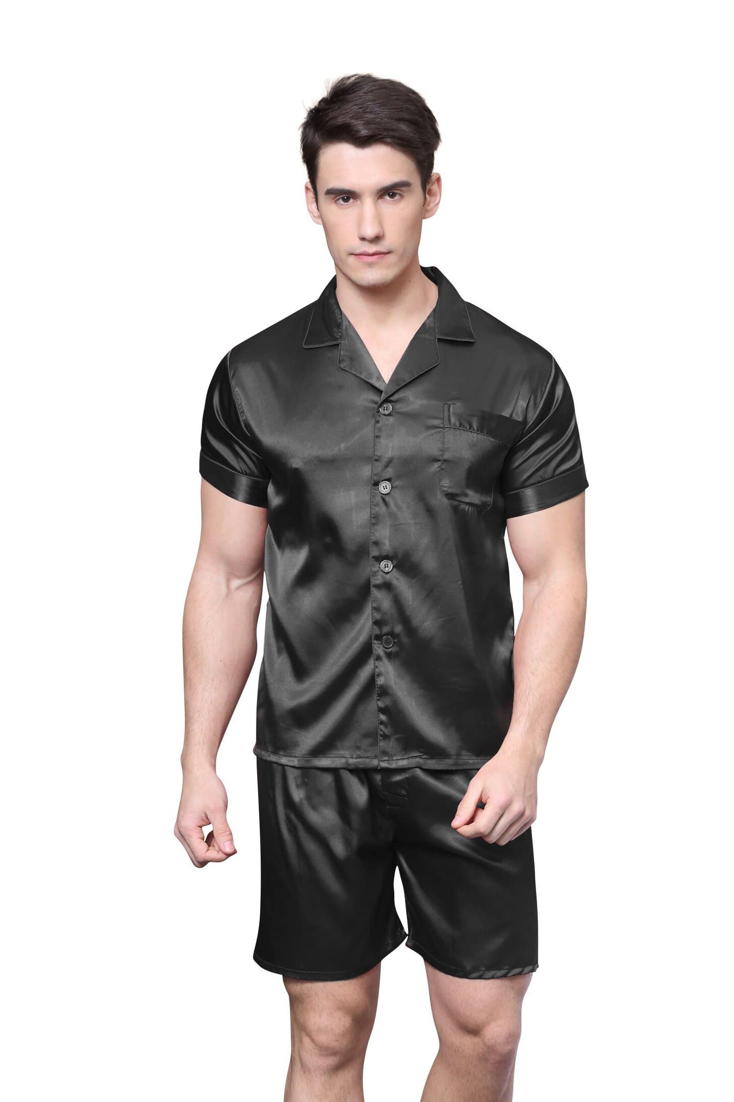 Men's Short Sleeve Satin Pajama Set with Shorts