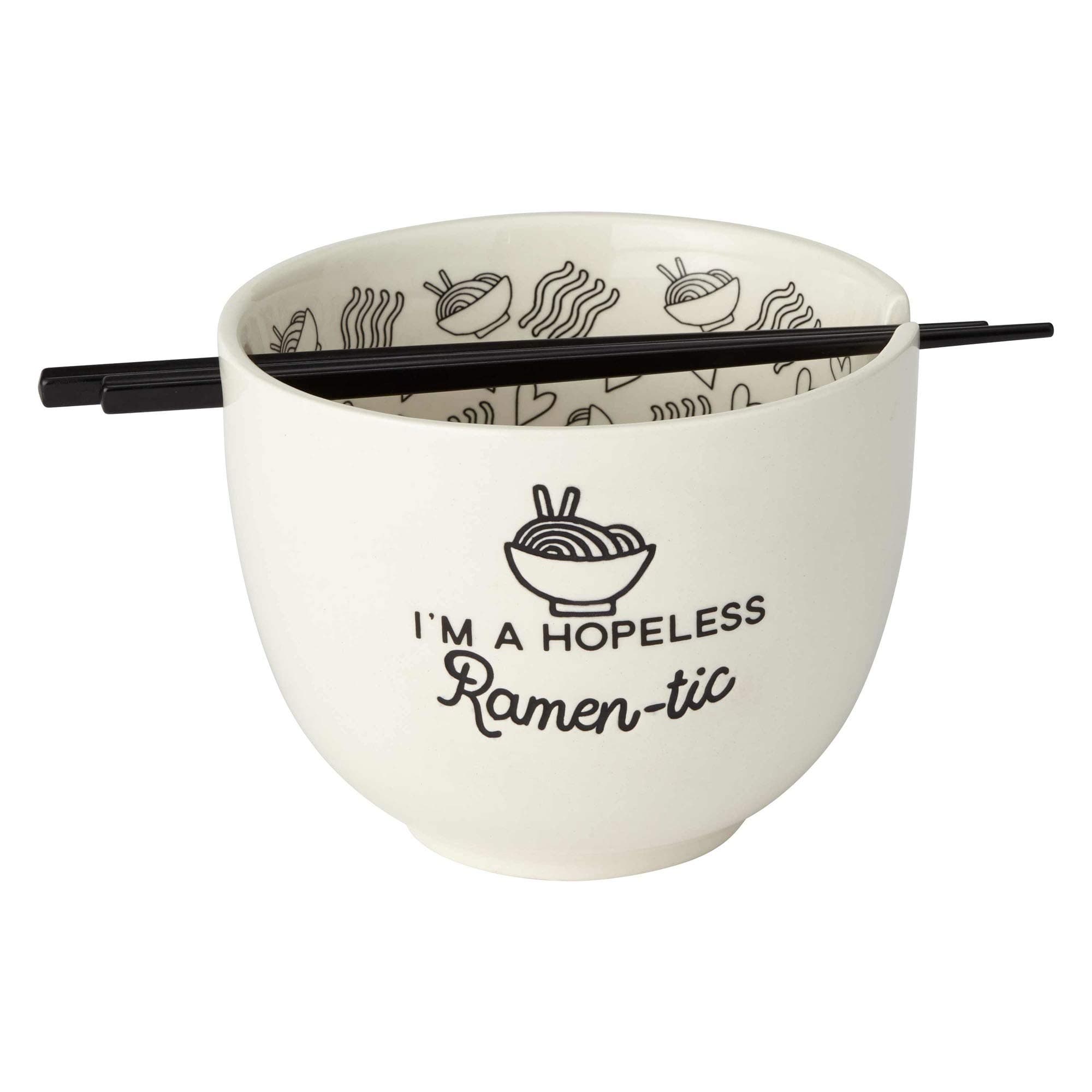 6002424 Our Name is Mud Hopeless Ramen-Tic Soup Bowl and Chopsticks Set, White, 5 Inches