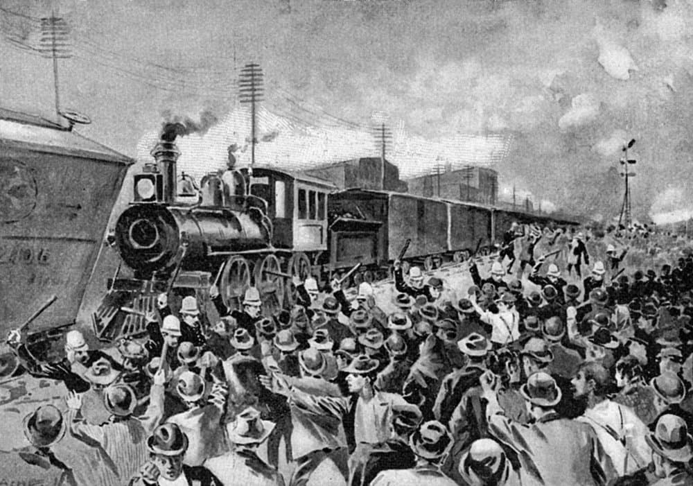 Pullman Strike 1894 Nchicago Police Trying To Quell A Mob Of Rioting Workers To Allow A Train To Pass On The Tracks Near Forty-Third Street During The Pullman Strike July 1894 Illustration From A Cont