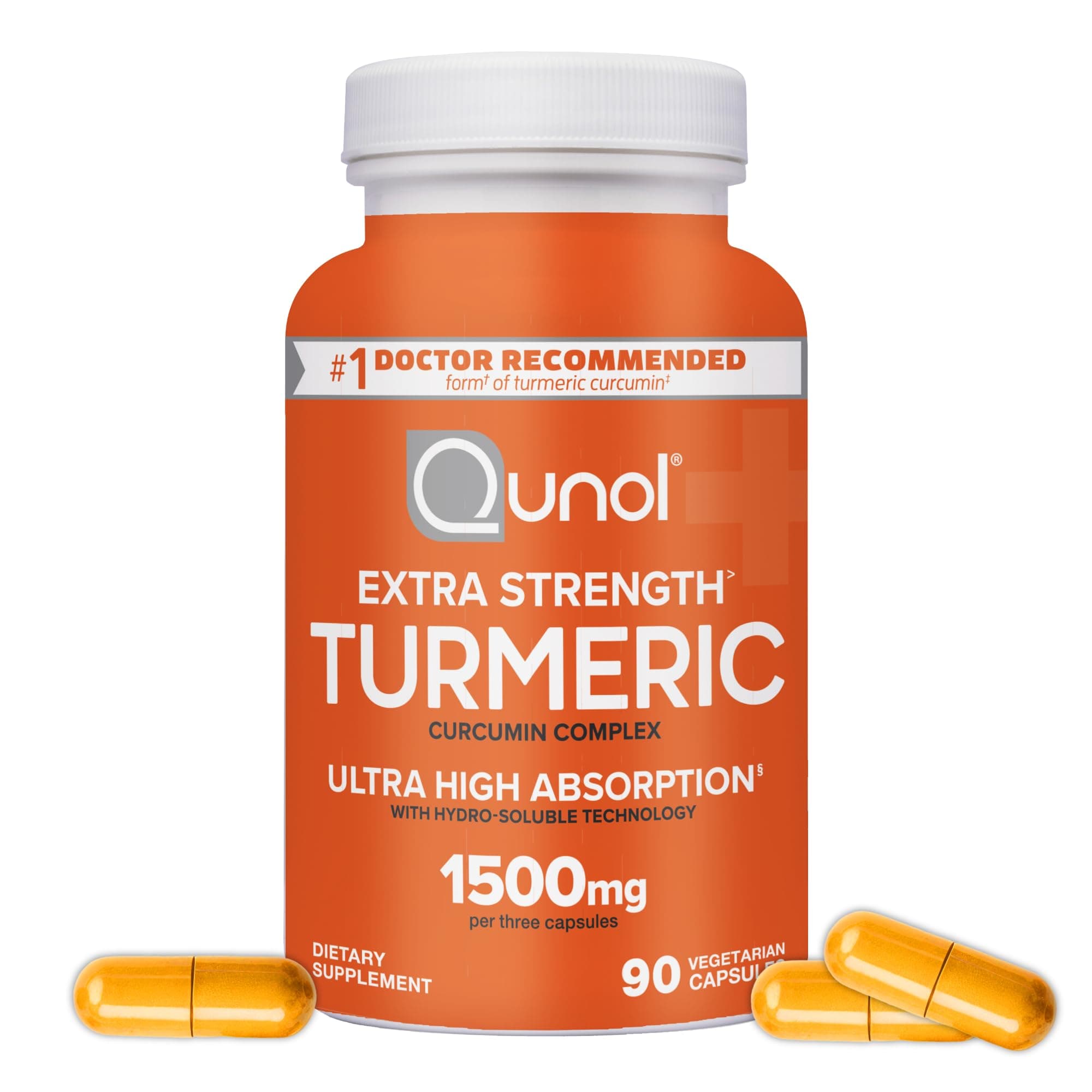 Turmeric Curcumin Capsules, 1500mg Extra Strength Supplement, Patented Hydro-Soluble Technology, Alternative to Turmeric Curcumin with Black Pepper, 90 Veggie Capsules
