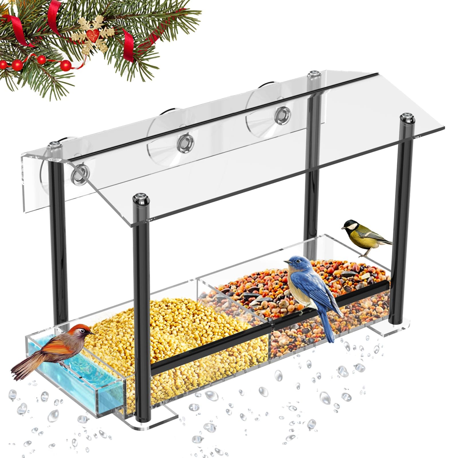 HHXRISE Acrylic Window Bird Feeder, Large Size(12in)