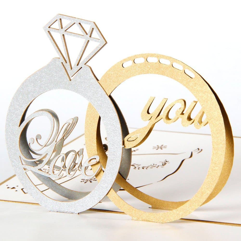 3D Pop Up Handmade Cards Creative Greeting Cards Papercraft ( Love you Diamond Rings 3D Paper Cutting Greeting Card )