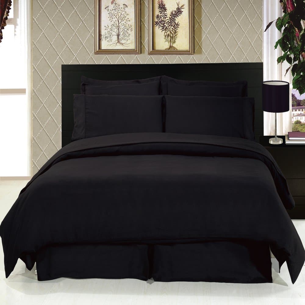 8-Piece Bedding 1200 Thread Count Down Alternative Comforter (Black, Queen)