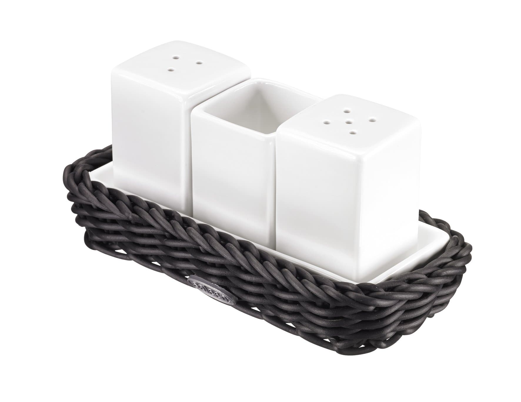 Saleen 2102219160 Rectangular Basket with Porcelain Cruet Set – Black