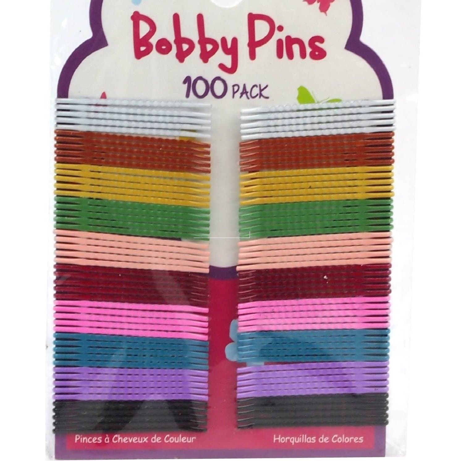 100 x 4.5cm Small Assorted Colour Bobby Pins Hair Red White Green Pink Yellow.