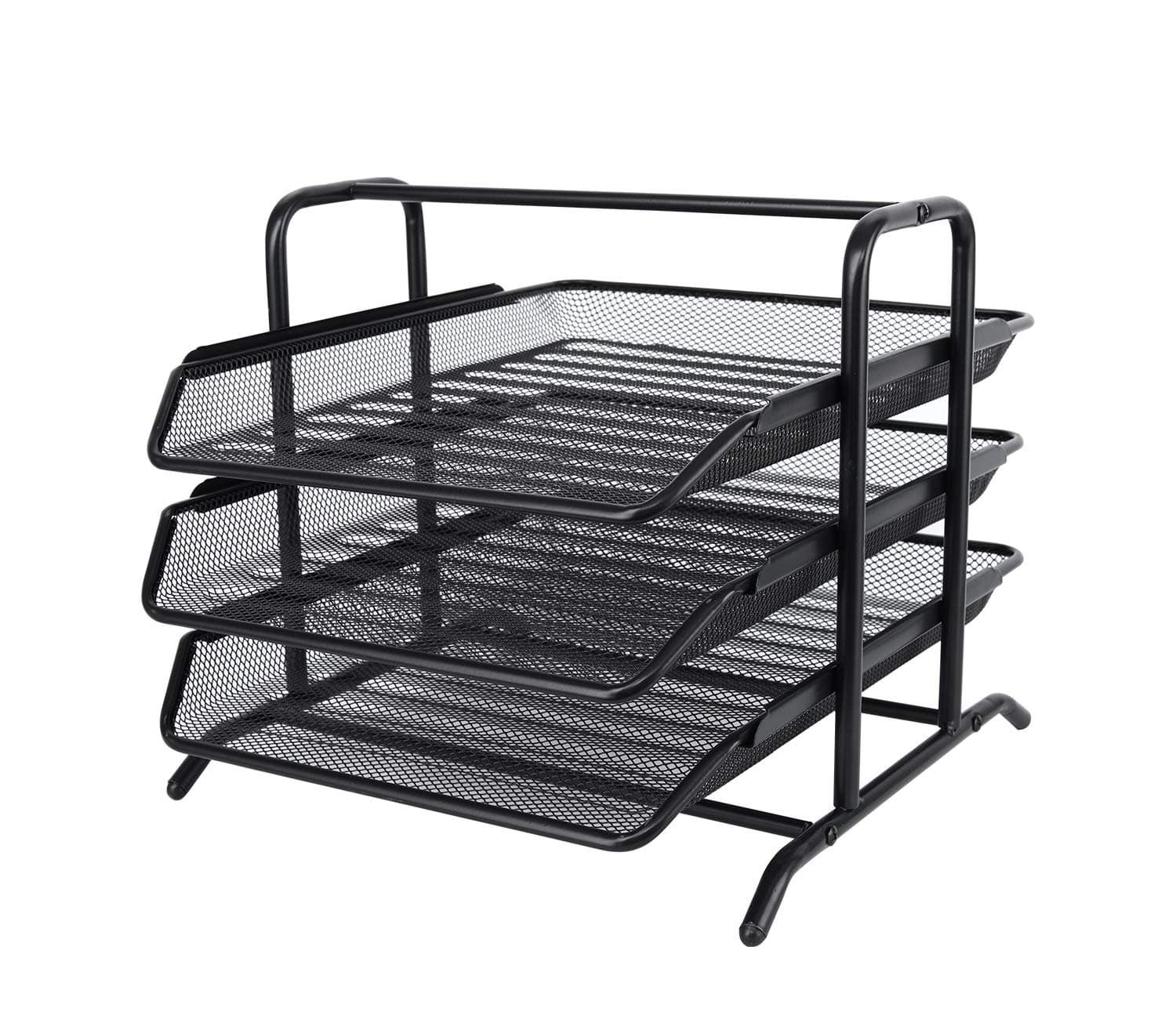 EasyPAG 3 Tier A4 Mesh in Tray Office Desk Tidy File Holder Document Storage Letter Paper Organiser,Black