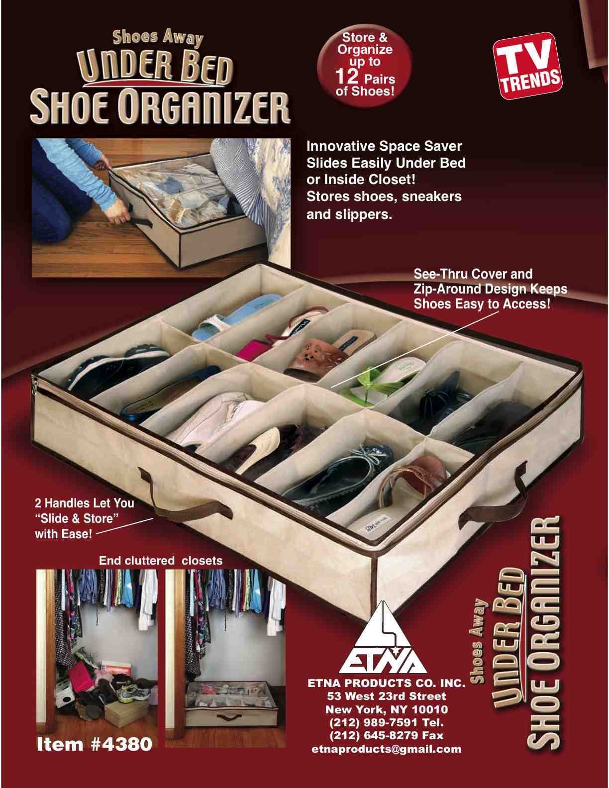 SHOES AWAY Under Bed Shoe Organizer Holds 12 Pairs