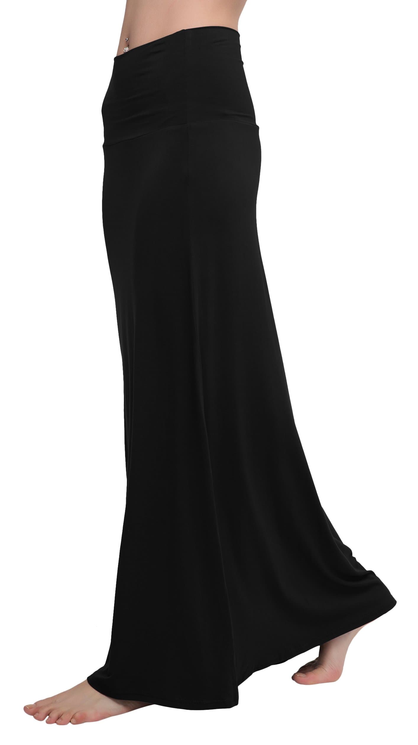 Women's Stylish Spandex Comfy Fold-Over Flare Long Maxi Skirt