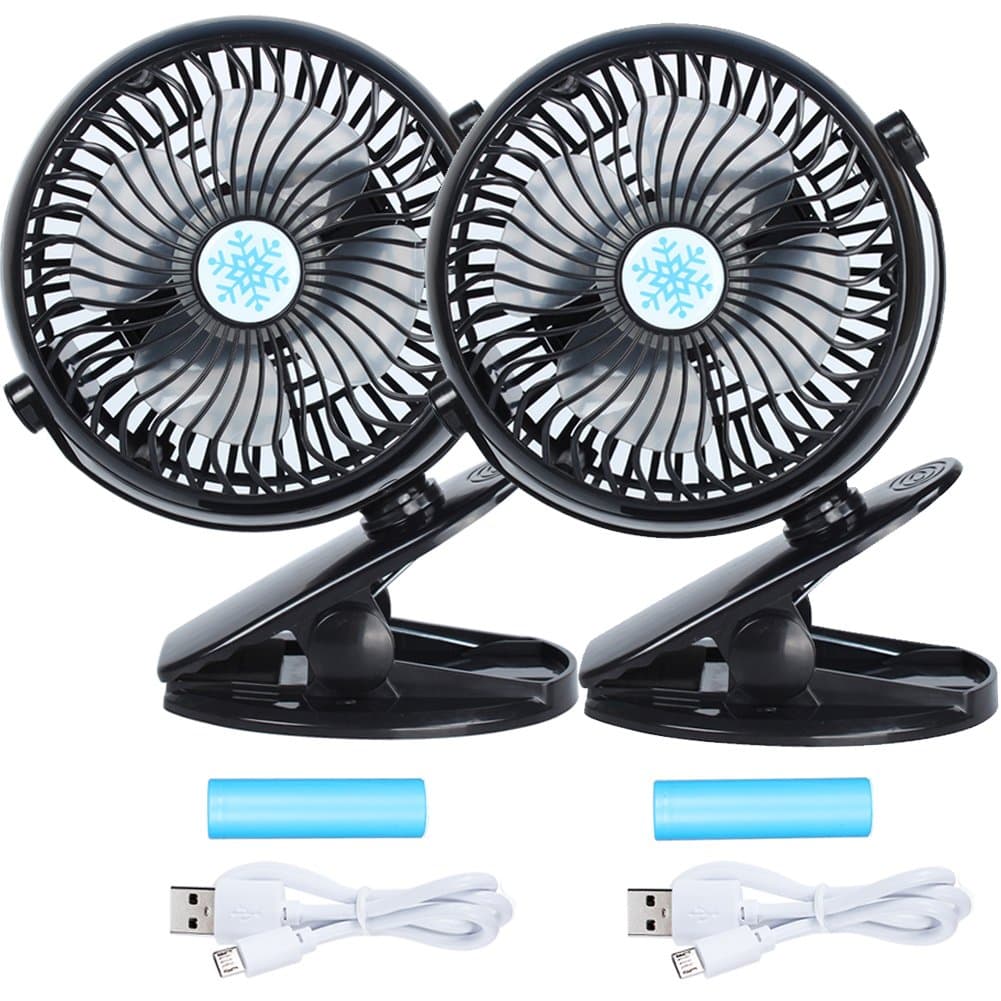 2 USB Clip Desk Personal Fan - Battery Operated with Rechargeable 2800mAh Battery & USB Cable 360°Rotation,Adjustable Speed.Cooling Portable Mini Fan for Baby Stroller,Office,Gym,Travel
