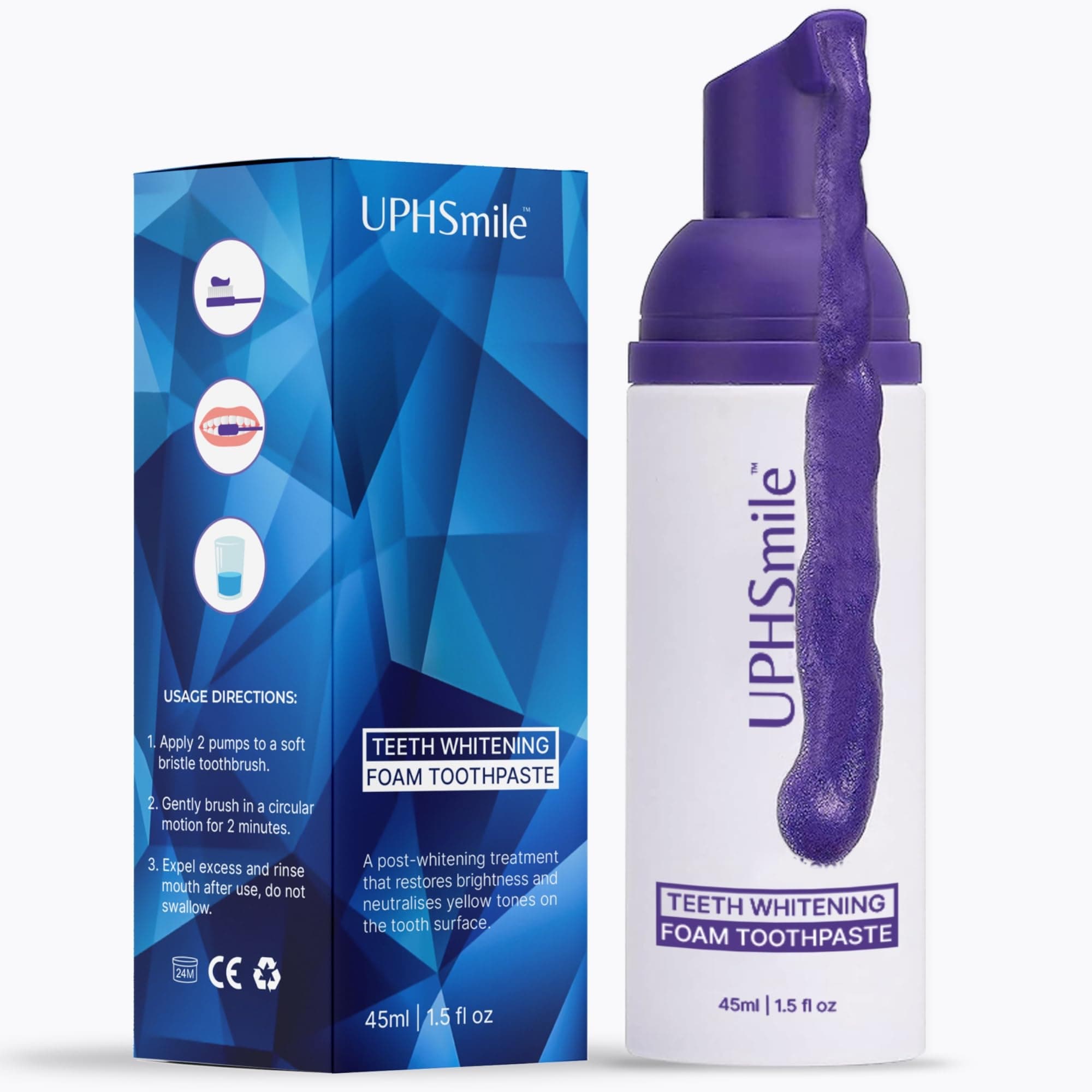 UPHSmilePurple Toothpaste Whitening, Purple Teeth Whitening Foam, Purple Toothpaste for Teeth Whitening, Enhance Whitening Results, Yellow Stain Removal for Sensitive Teeth