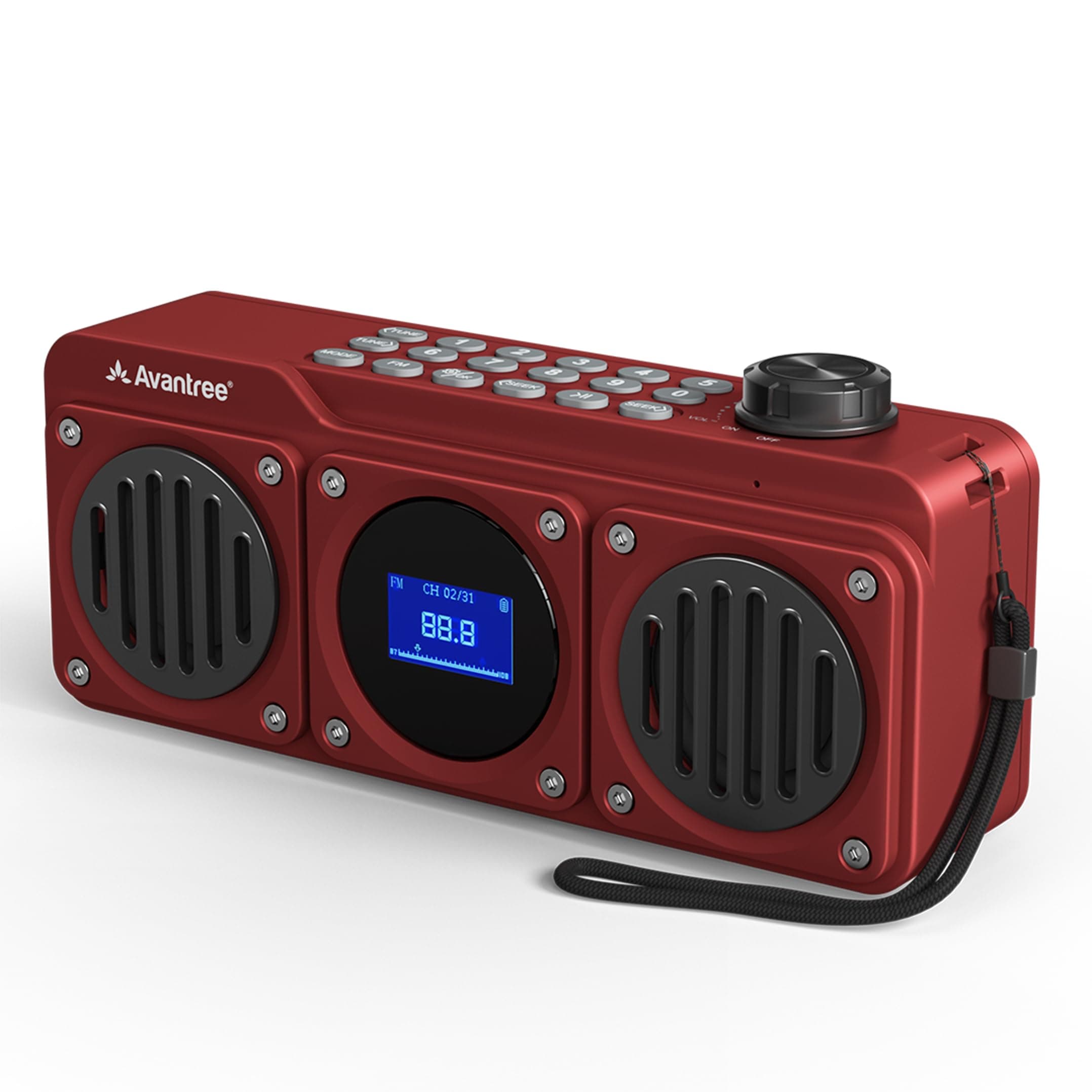 Avantree Boombyte - Portable FM Radio with Bluetooth Speaker, Superb Sound, Metal Finish, MP3 Player, Support Micro SD Card & USB Audio Input, Long Play Time, Rechargeable, Easy to Use - Red