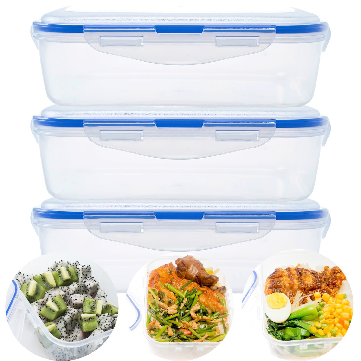 Set of 3 Premium Quality Food Containers - Airtight Lunch Box Containers with Snap Locking Lids | Microwave Dishwasher Safe Plastic Lunch Boxes