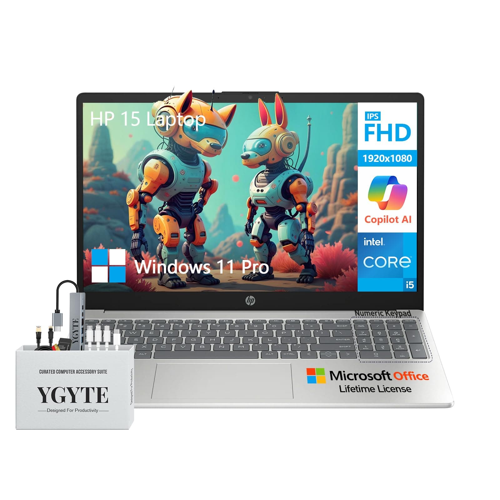 HP 2025 15 Laptop Computer, 15.6" FHD College Students Business Laptop, Intel Core i5 (10 Cores), 16GB RAM 512GB SSD+512GB Docking Set, Windows 11 Pro Lifetime Office, 10-Key Number Pad