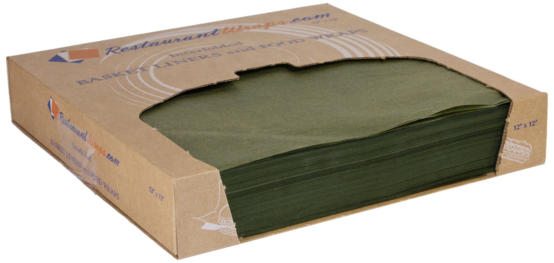 RestaurantWraps.com Waxed Sheets, Basket Liner and Food Wrap, 12" x 12", Bay Leaf (6 Packs of 1000 Sheets)