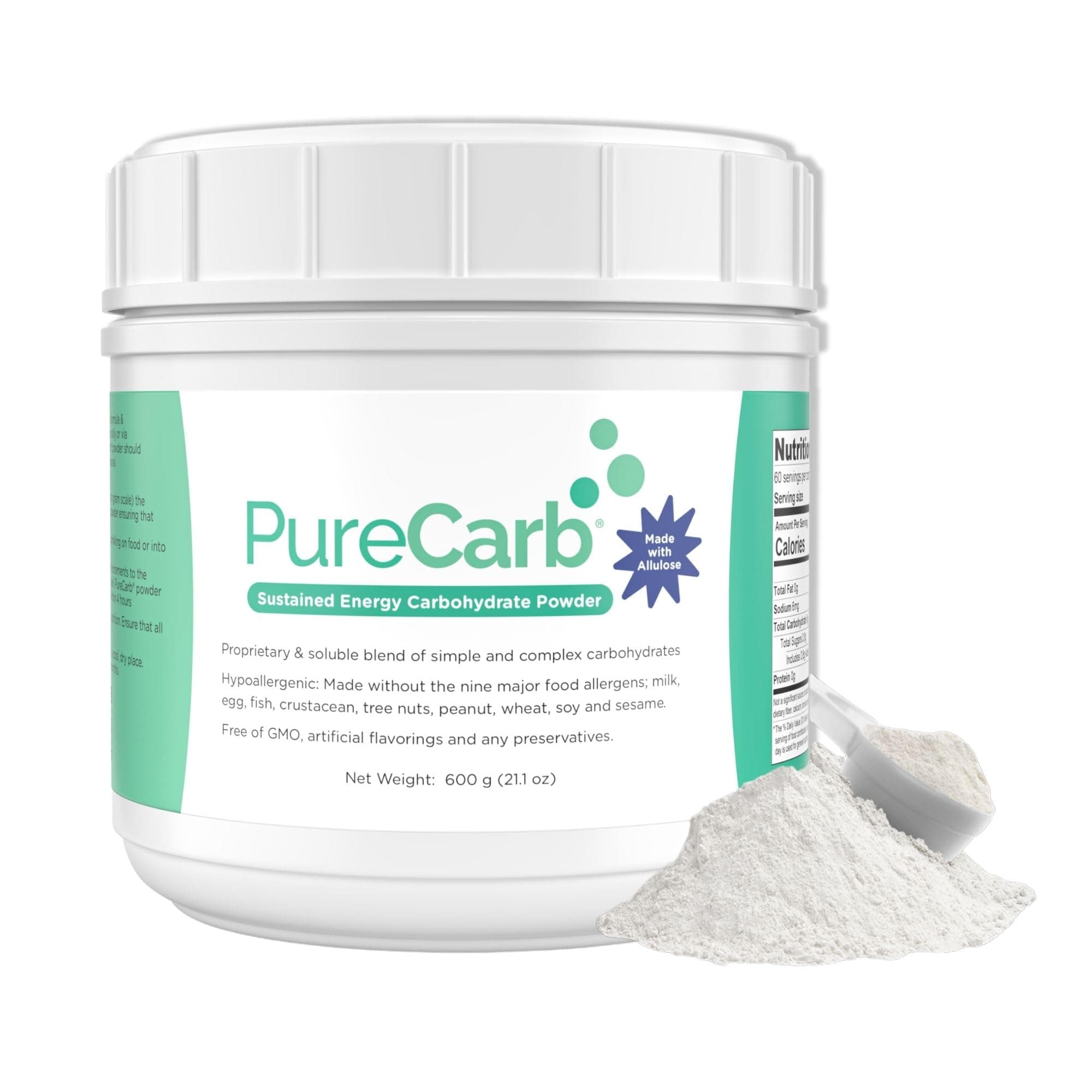 PureCarb Sustained Energy Carbohydrate, Post & Pre Workout Supplement Powder, Allergen-Free Energy Powder with Simple & Complex Carbohydrates, and Low Glycemic Index, 600g