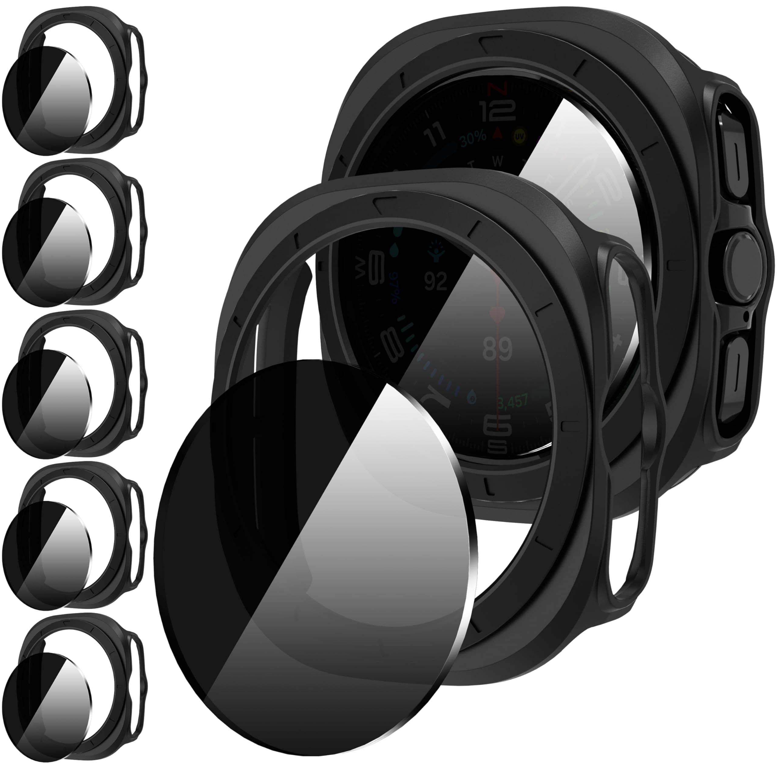 5+5 Pack for Samsung Galaxy Watch 7/8 Ultra 47mm (2024/2025) Case, [Anti-Peeping] 9H Tempered Glass Privacy Screen Protector+ All-Round PC Matte Protective Cover Bumper