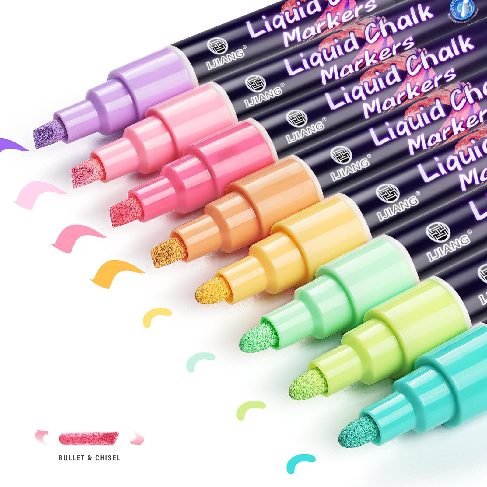 Chalk Markers - Pastel Colors, Water-Based Non-Toxic Liquid Chalk Markers Erasable - with Bullet/Chisel Reversible Tips, Drawing Chalk Pen for Blackboard, Chalkboard, Board, Glass, Window, Cars