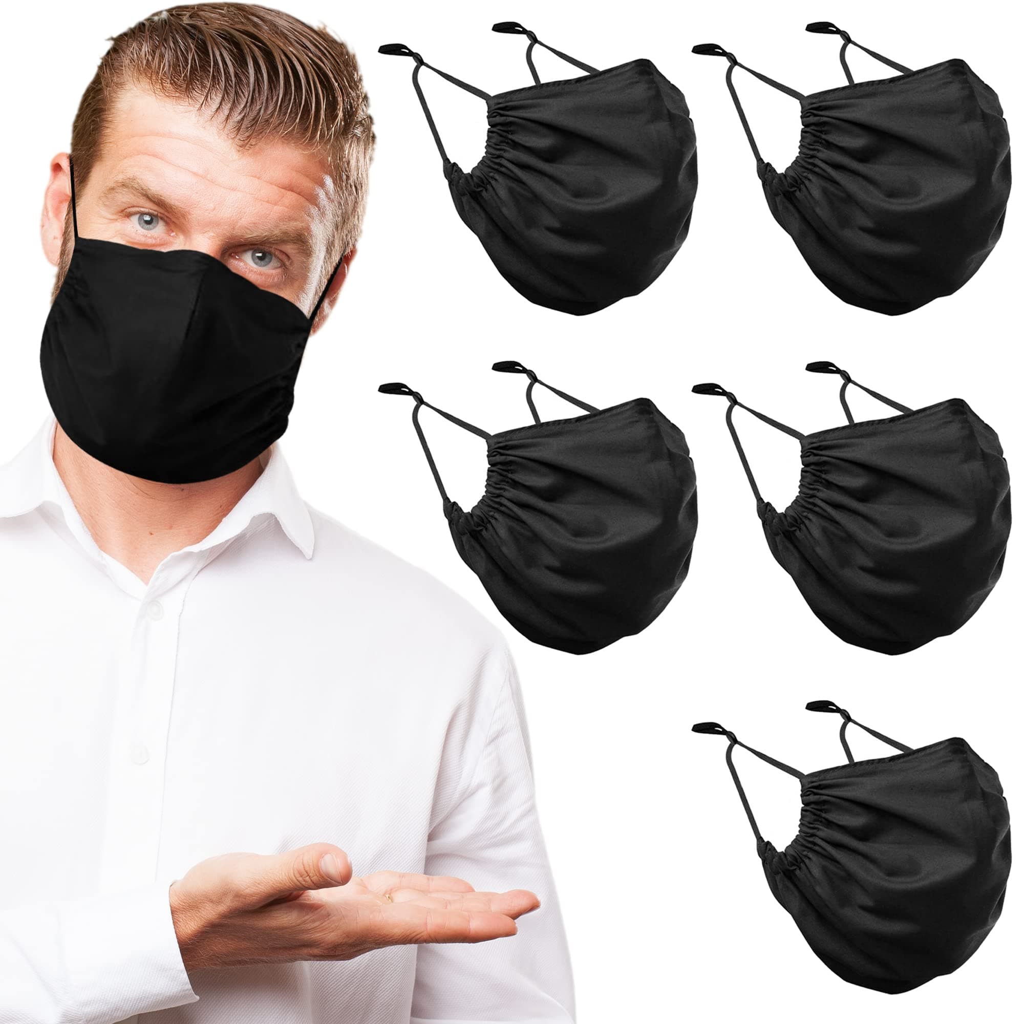 5 pk Cotton Face Cover for Bearded Men L Reversible Washable (Sold as Set)