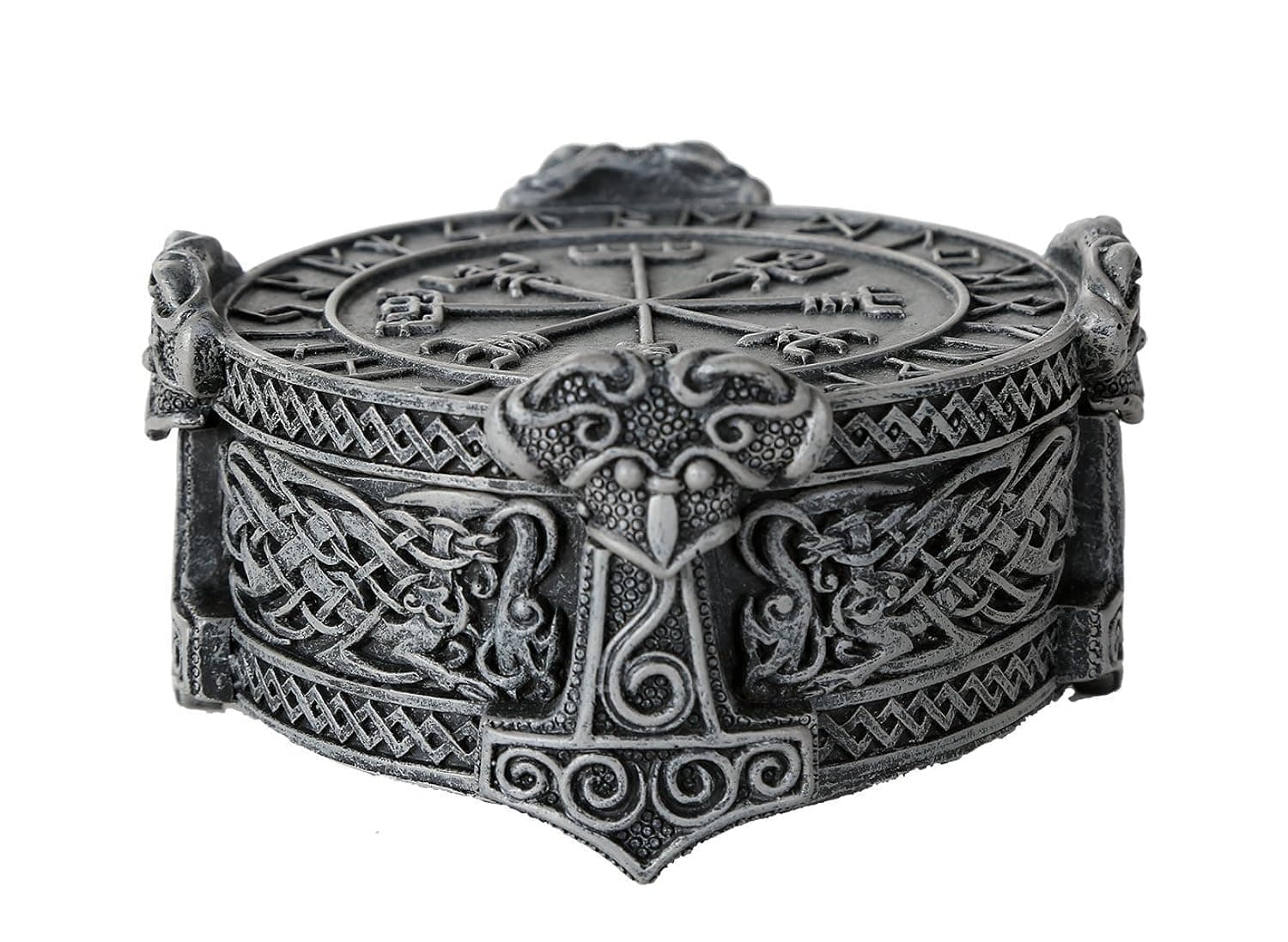 Pacific Giftware Norse Viking Veg Viser Runic Compass Knotwork Thor Hammer Decorative Trinket Box for Jewelry Keys Coins Polyresin Sculptural Home Decor 2" H