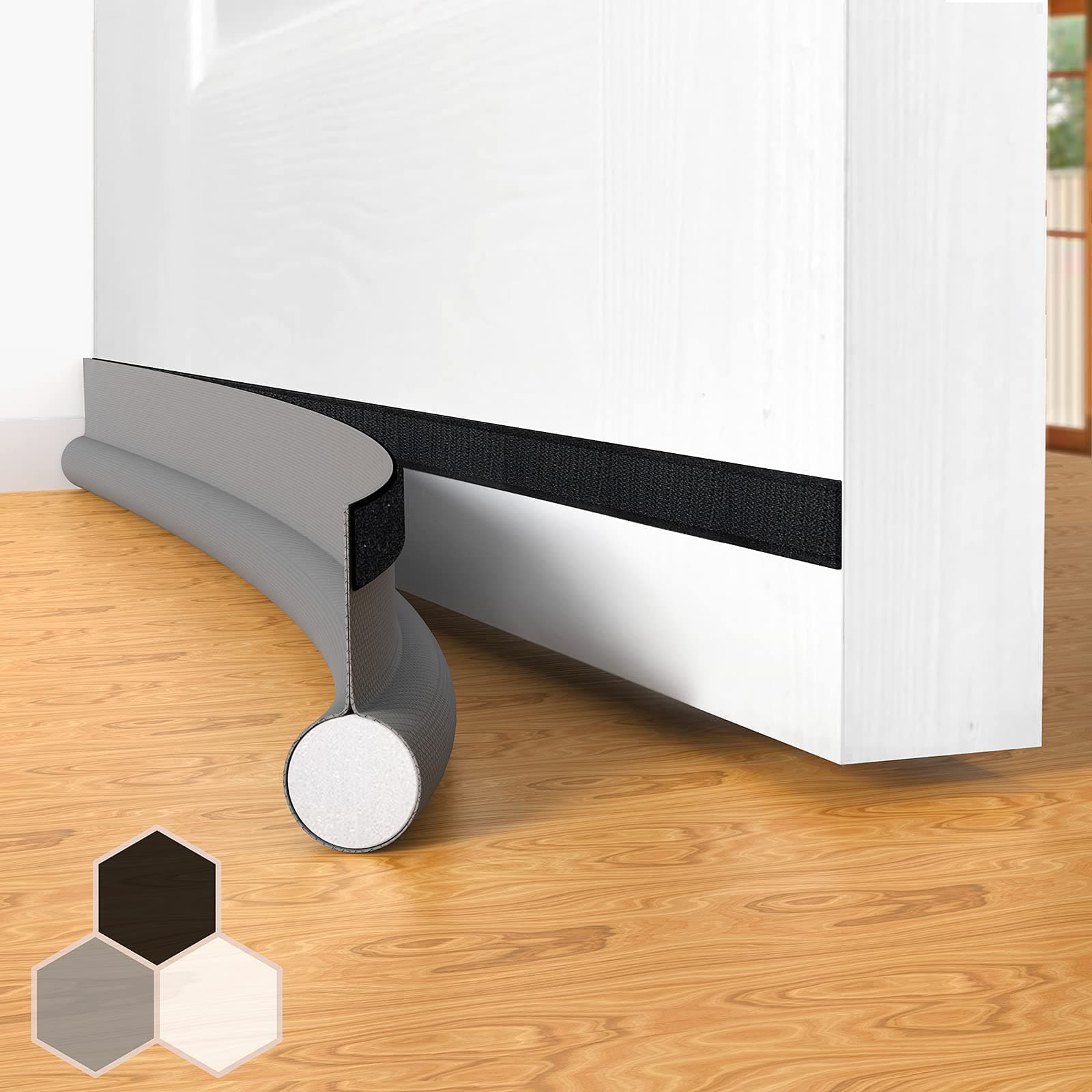 Door Draught Excluder Door Draft Stopper Bottom One Sided Door Draft Blockers，37" Cutable Under Door Draft Blocker Insulator Door Sweep Weather Stripping Soundproof for Interior／Exterior Doors,Gray